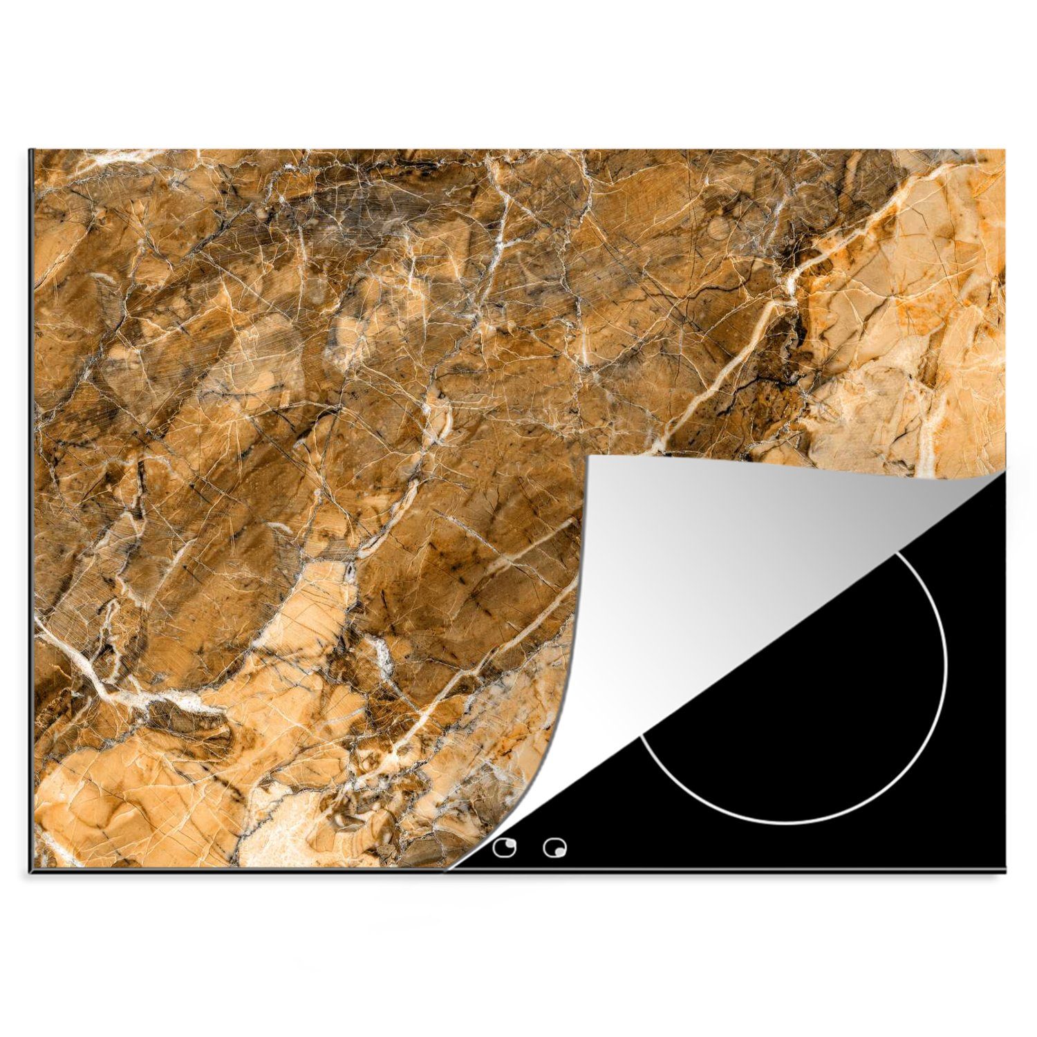 MuchoWow Herdblende-/Abdeckplatte - Arbeitsfläche - cm, Vinyl, tlg), Weiß, Gelb Ceranfeldabdeckung - (1 Mobile 70x52 Granit Pflastersteine nutzbar