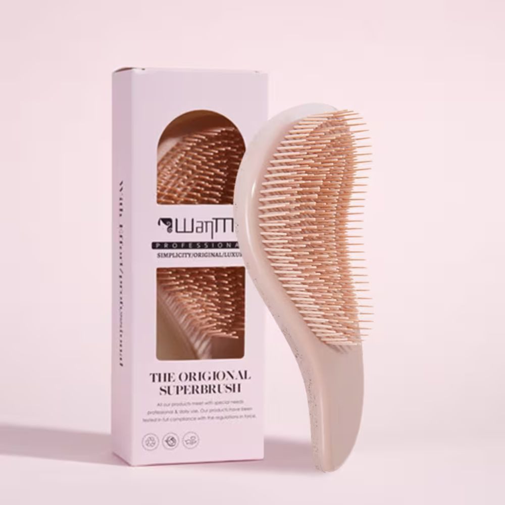 Montegoni Haarbürsten-Set Magic Entwirrbürste Beige Antistatik Paddle Haarbürste Nass Trocken, Einzelstück Paddle Bürste, Anti Statik, Air Cushion, flexible Borsten, langlebig