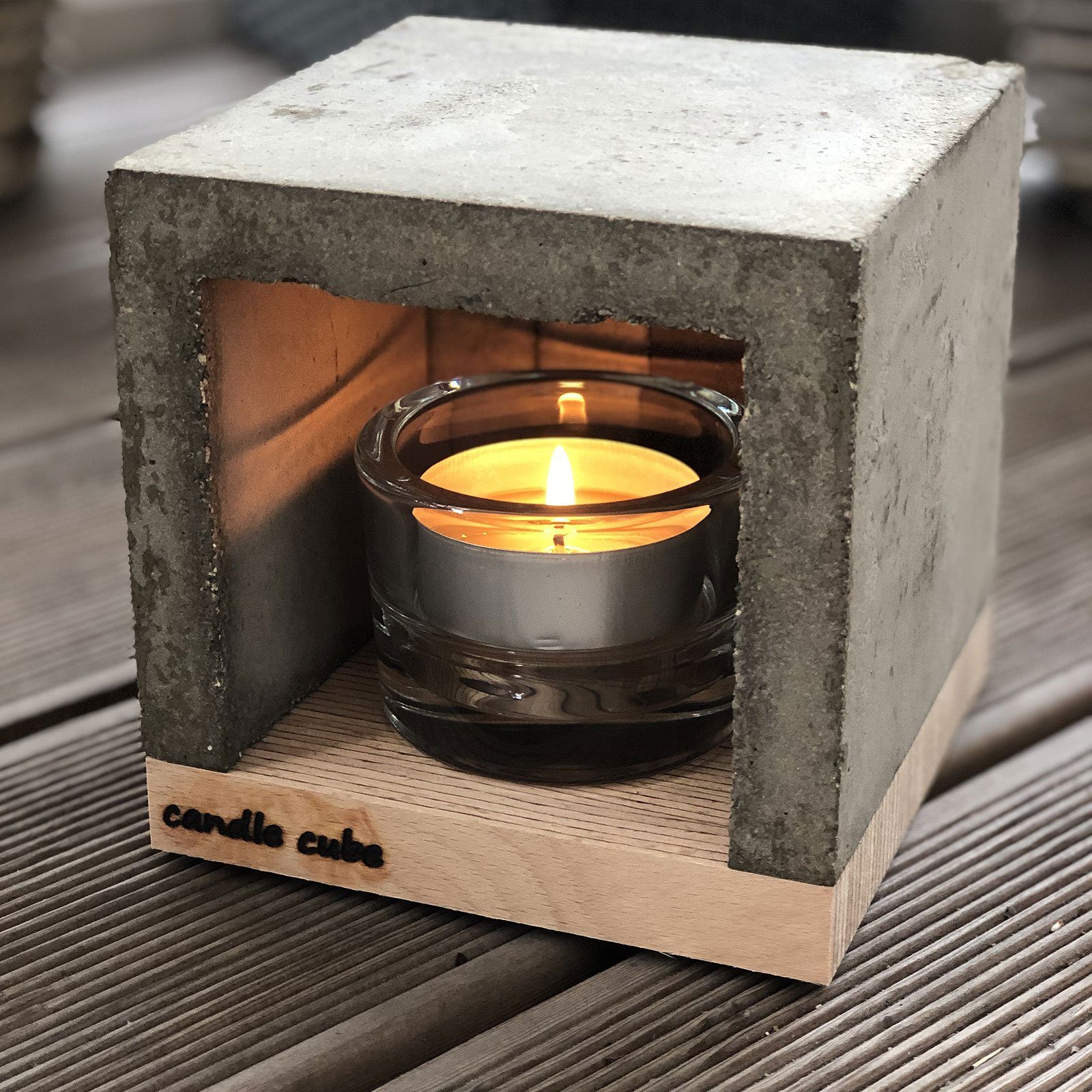 ECI Tools Teelicht cube© Beton Tisch Kerzenhalter Teelicht Kamin gr. mit candle (Set)