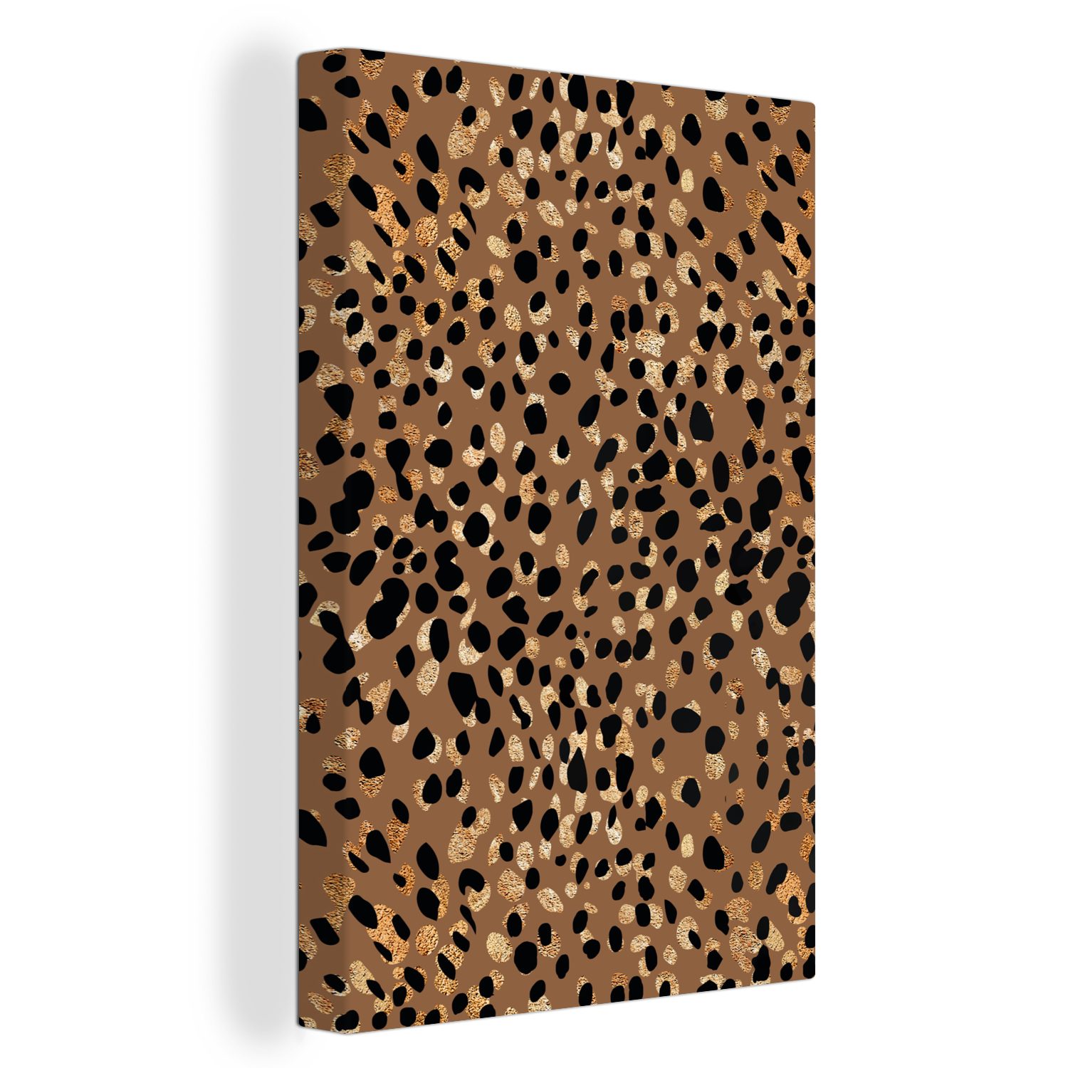 OneMillionCanvasses® Leinwandbild Leopard - Tiermuster - Braun - Gold, (1 St), Leinwandbild fertig bespannt inkl. Zackenaufhänger, Gemälde, 20x30 cm