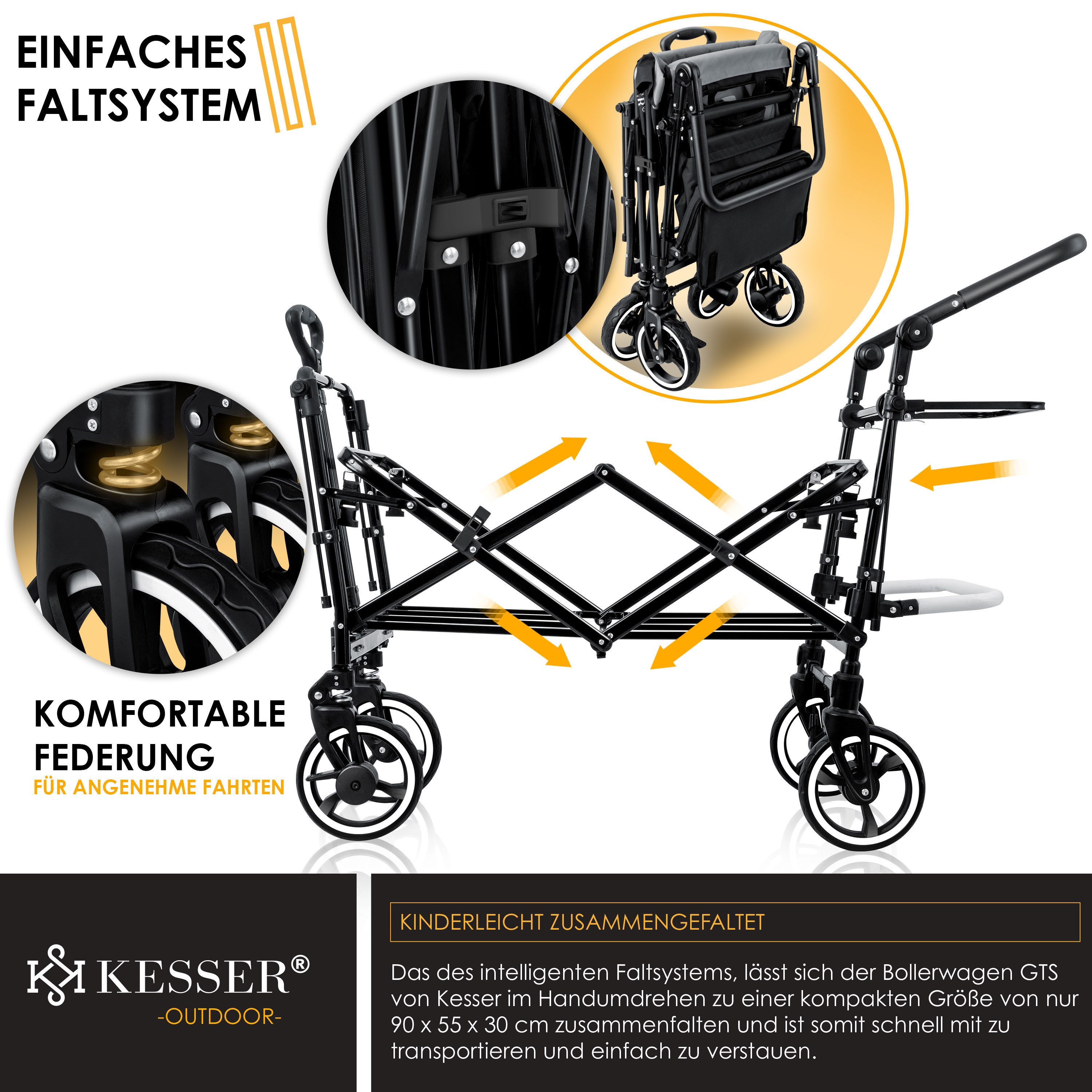 KESSER Bollerwagen, Bollerwagen Faltbar GTS-9100 mit Dach Handwagen Transportwagen