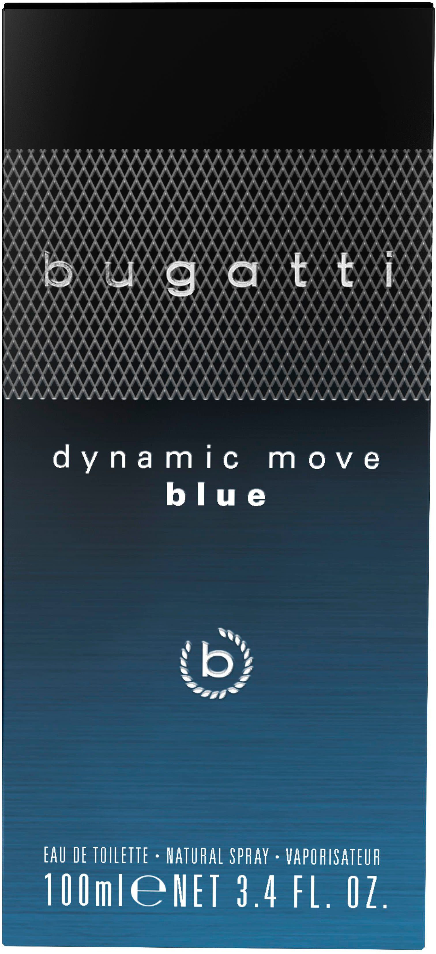 bugatti Eau de Toilette Dynamic Move Blue EdT 100ml, Zitrischer Herrenduft mit Muskatnuss, aquatischer Note und Amber.