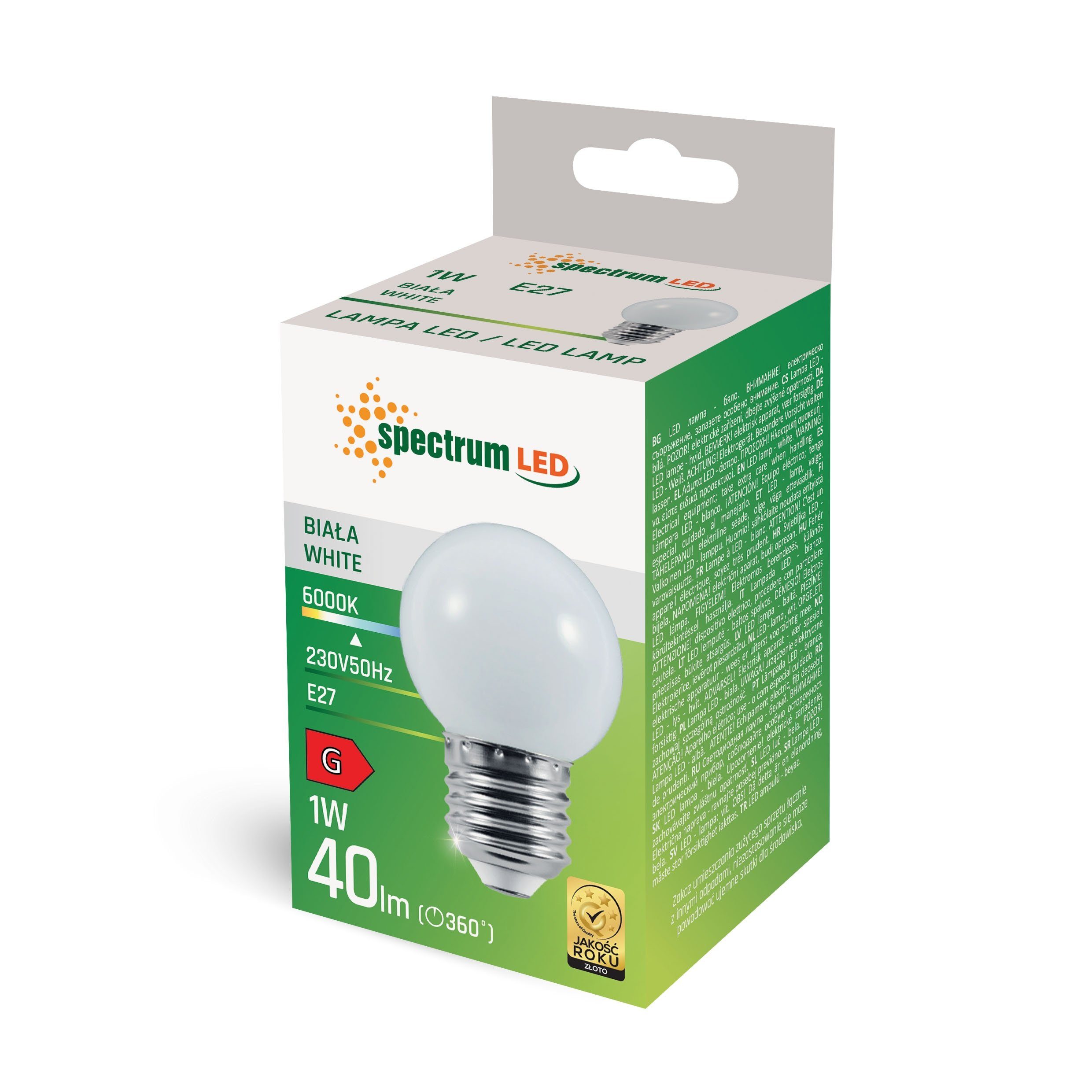 E27 LED 40lm Tropfen LED-Leuchtmittel spectrum Lichterkette 1W LED G45 E27, 230V 10W Weiß WEIß, Bunt = 6000K