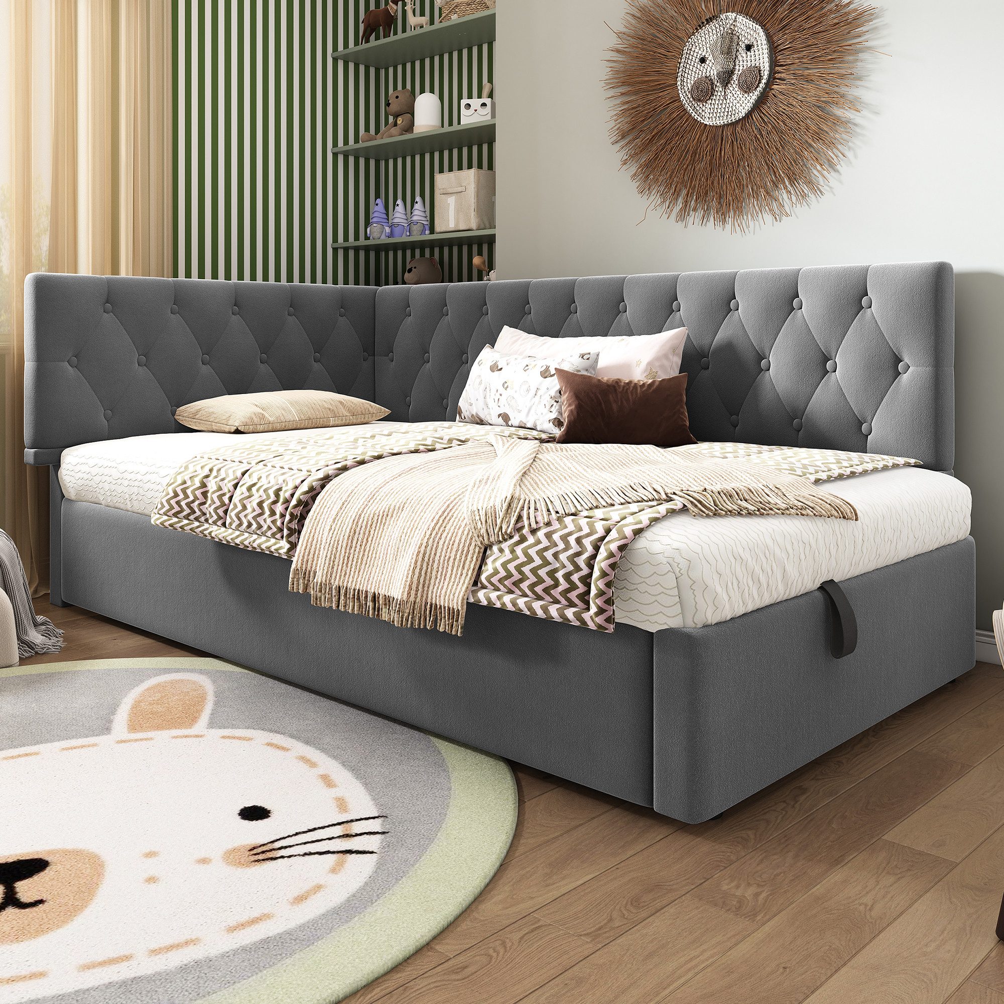 Flieks Polsterbett, Kinderbett Daybett 90x200cm Schlafsofa mit hydraulische günstig online kaufen