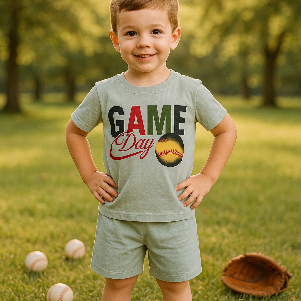 T-Shirt & Shorts Jungen Outfit, 2er Set: T-Shirt + Shorts, Grün/Rot, 100% Baumwolle
