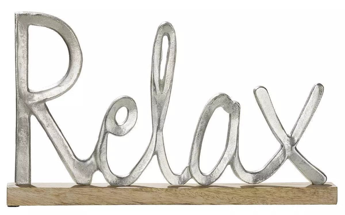 GILDE Skulptur GILDE Deko-Schriftzug Relax Metall auf Mangoholz-Basis 43 × 5 × 25 cm (3 St)