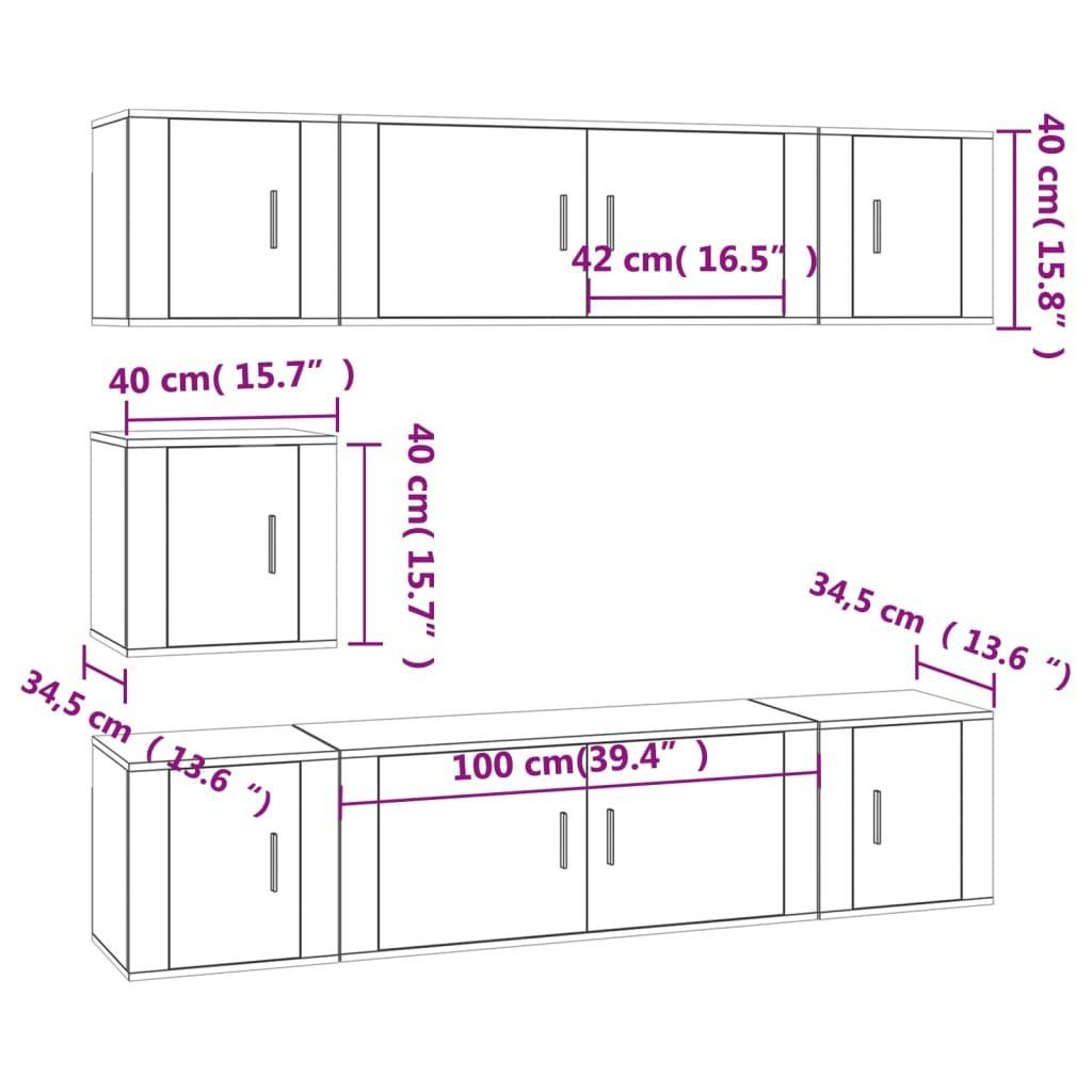 TV-Schrank-Set Holzwerkstoff (7-St) vidaXL Räuchereiche TV-Schrank 7-tlg.