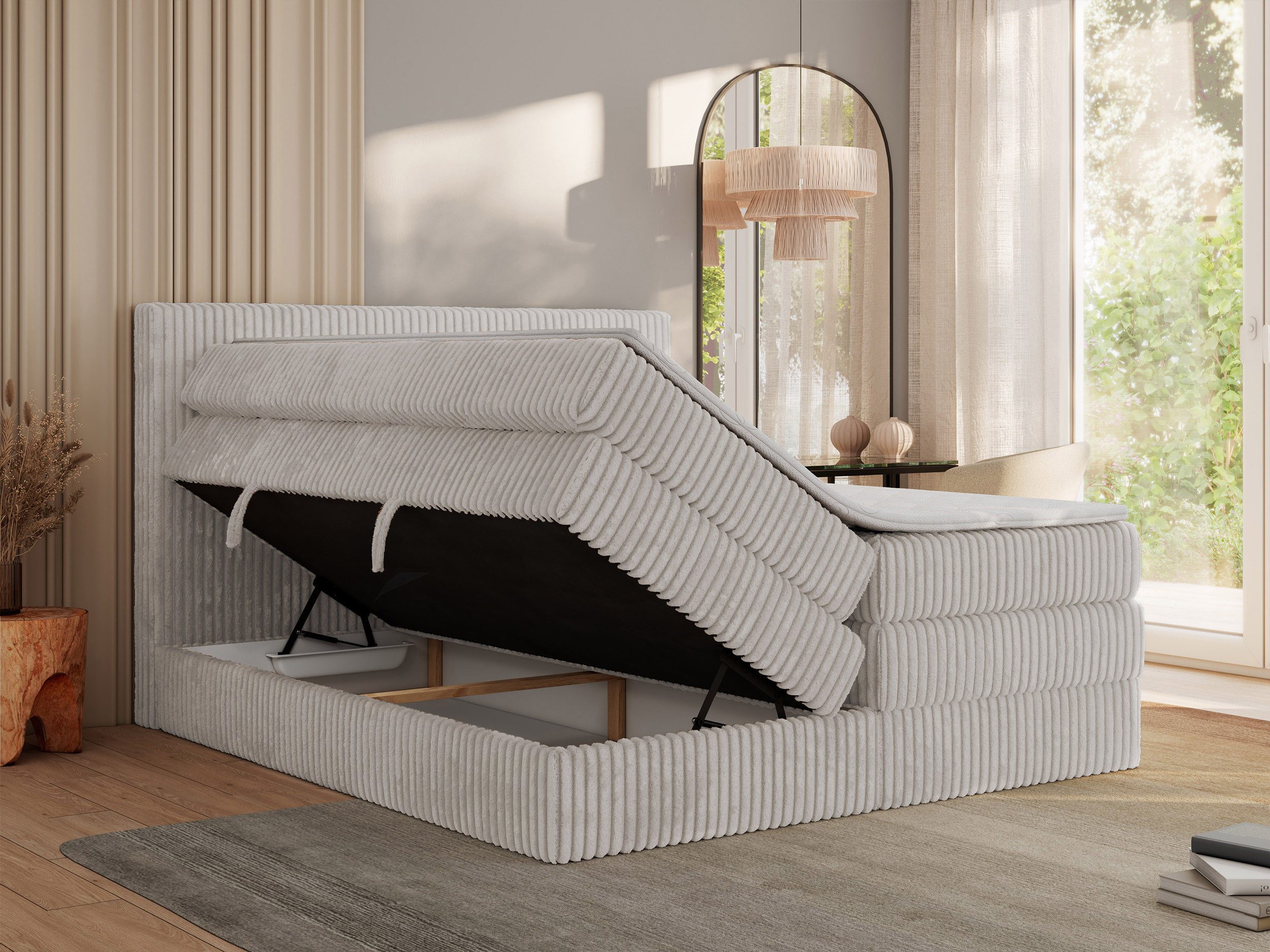 MKS MÖBEL Boxspringbett TILIANO KING (Packung, Set, Topper T25, Doppelbett, T30-Schaum), Polsterbett mit Multipocket-Matratzen, Cord Bett, Zwei Bettkästen