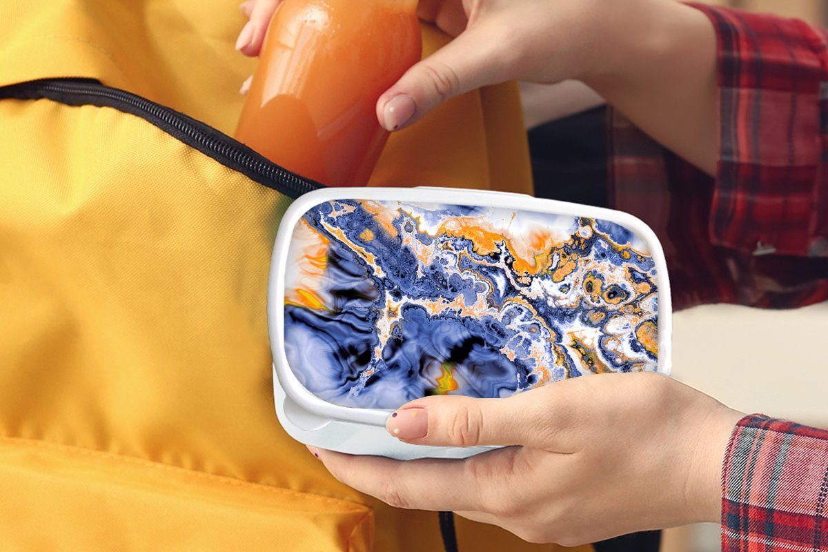 Marmor Jungs für Brotbox und und - Mädchen Kinder Brotdose, weiß Blau, Orange für - (2-tlg), Lunchbox Kunststoff, MuchoWow Erwachsene,