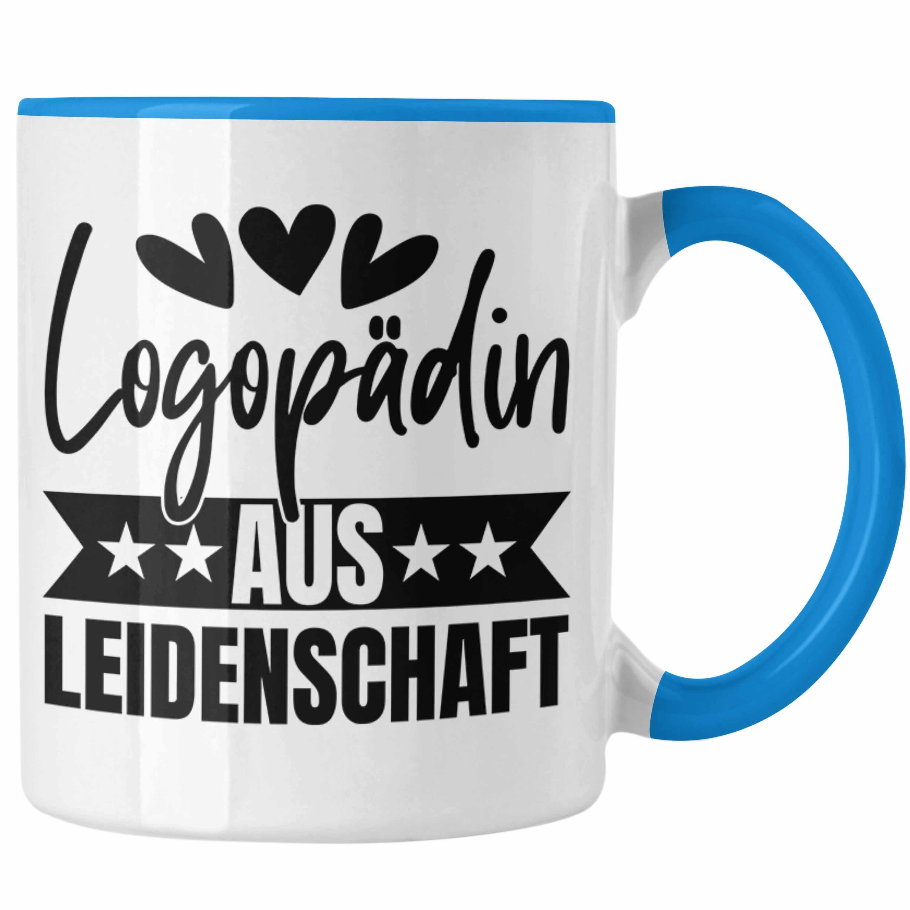 Trendation Tasse Trendation - Logopädin Aus Leidenschaft Tasse Geschenk Logopädie Logopäde Blau