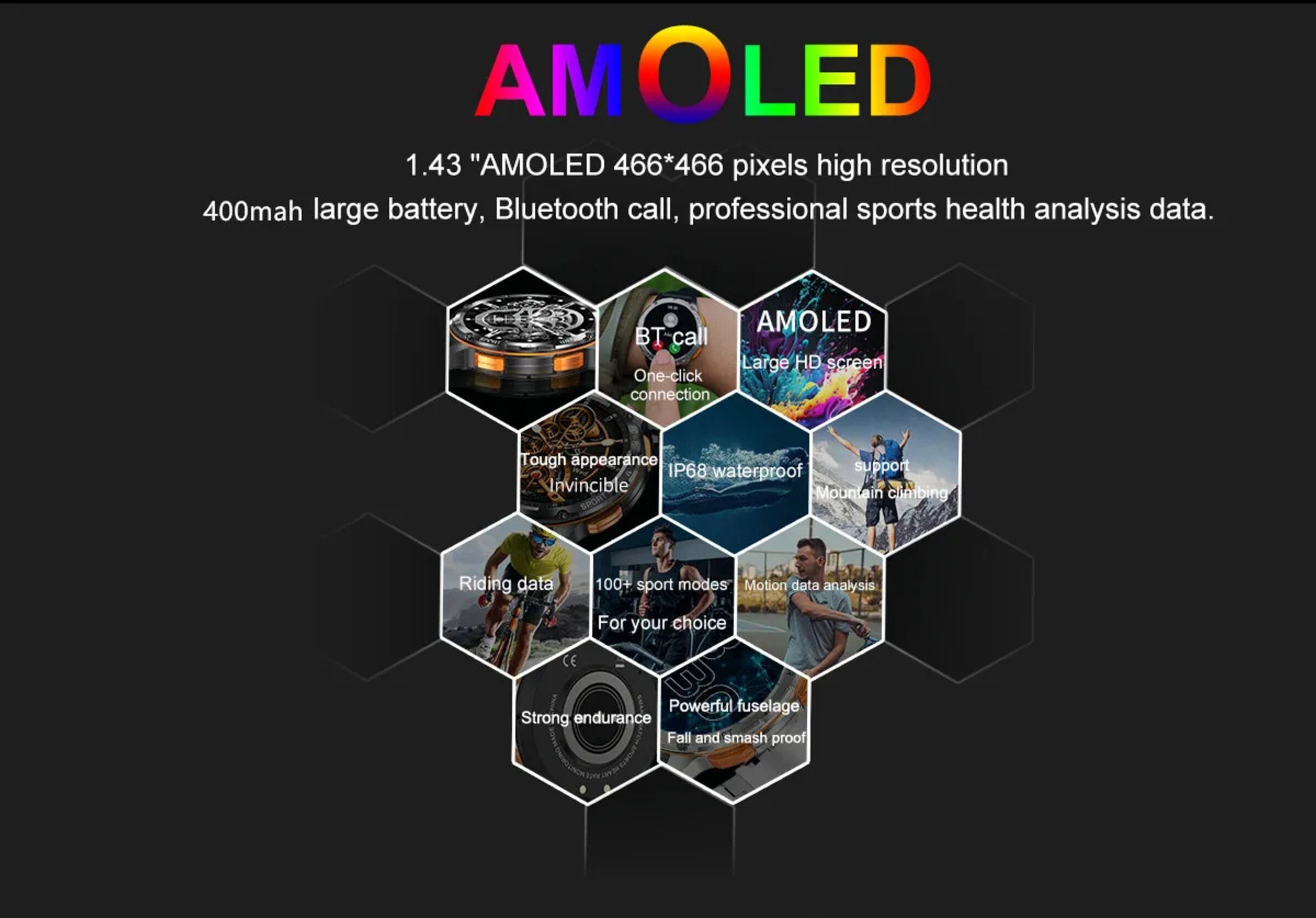 Nagham Ghazal Aswad Smartwatch Bluetooth-Anruf AI Stimme 1,43 Zoll amloed HD, Sport Smartwatch (4,5cm cm/1.43 Zoll)