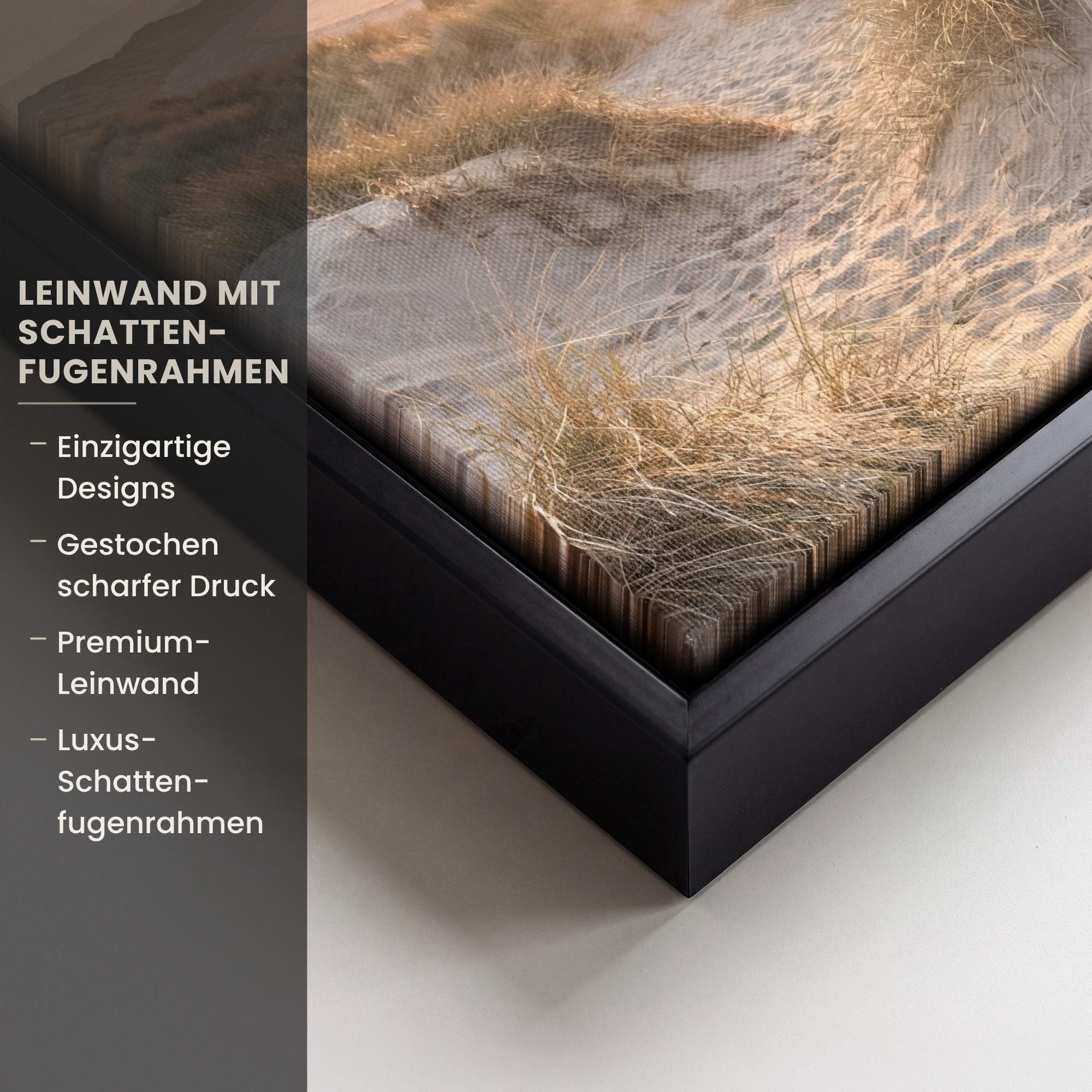 OneMillionCanvasses® Leinwandbild mit Rahmen - Dünen - Strand - Meer, Fotodruck (1 St), Leinwand Bilder Klein, Wand Dekoration Aesthetic 20x20cm – Bild 3 von 5