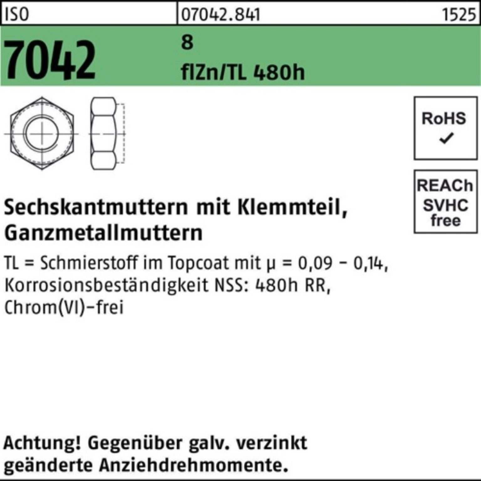 Pack ISO M16 7042 Reyher Sechskantmutter 8 zinklamellenbes. 100er f Muttern Klemmteil