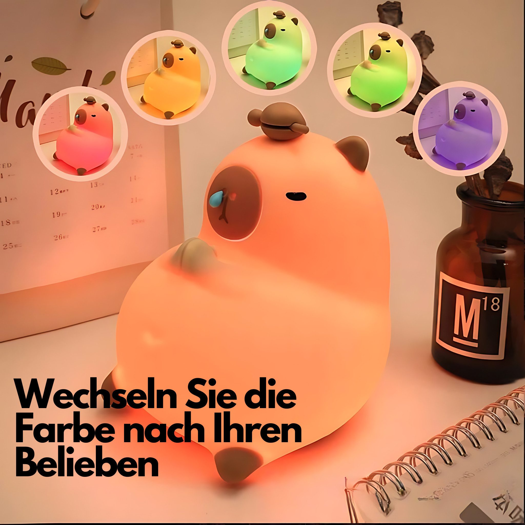 Norvéa Home LED Nachttischlampe Capybara Lampe. Capybara Nachtlampe Tischlampe, LED fest integriert, RGB, Tageslichtweiß, Niedliches Capybara Nachtlicht, integrierter Weck, etc.