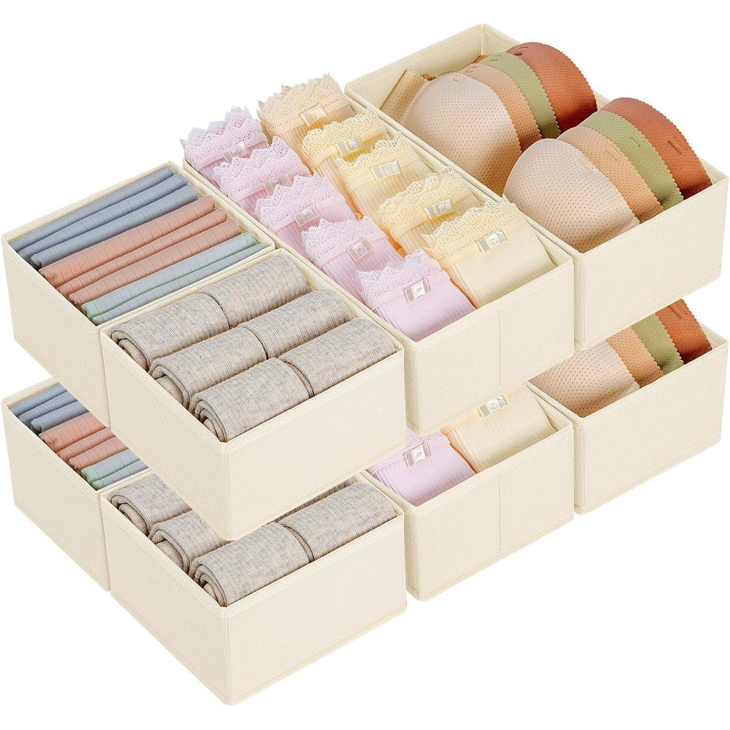 LuxusKollektion Schubladeneinsatz 8er Schubladen Ordnungssystem Organizer beige Stoff 11,8x5,9x3,54 Inch