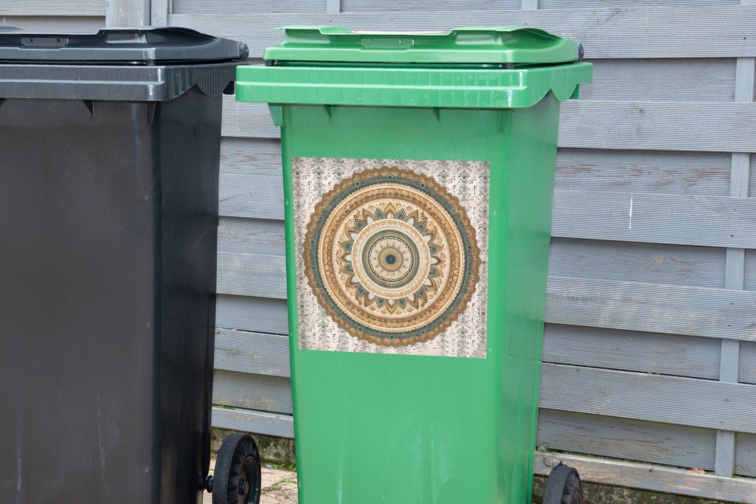 MuchoWow Mülltonne, Sticker, - Abfalbehälter Blumen Braun Hippie - (1 St), Vintage Wandsticker Mandala - Mülleimer-aufkleber, - Container,