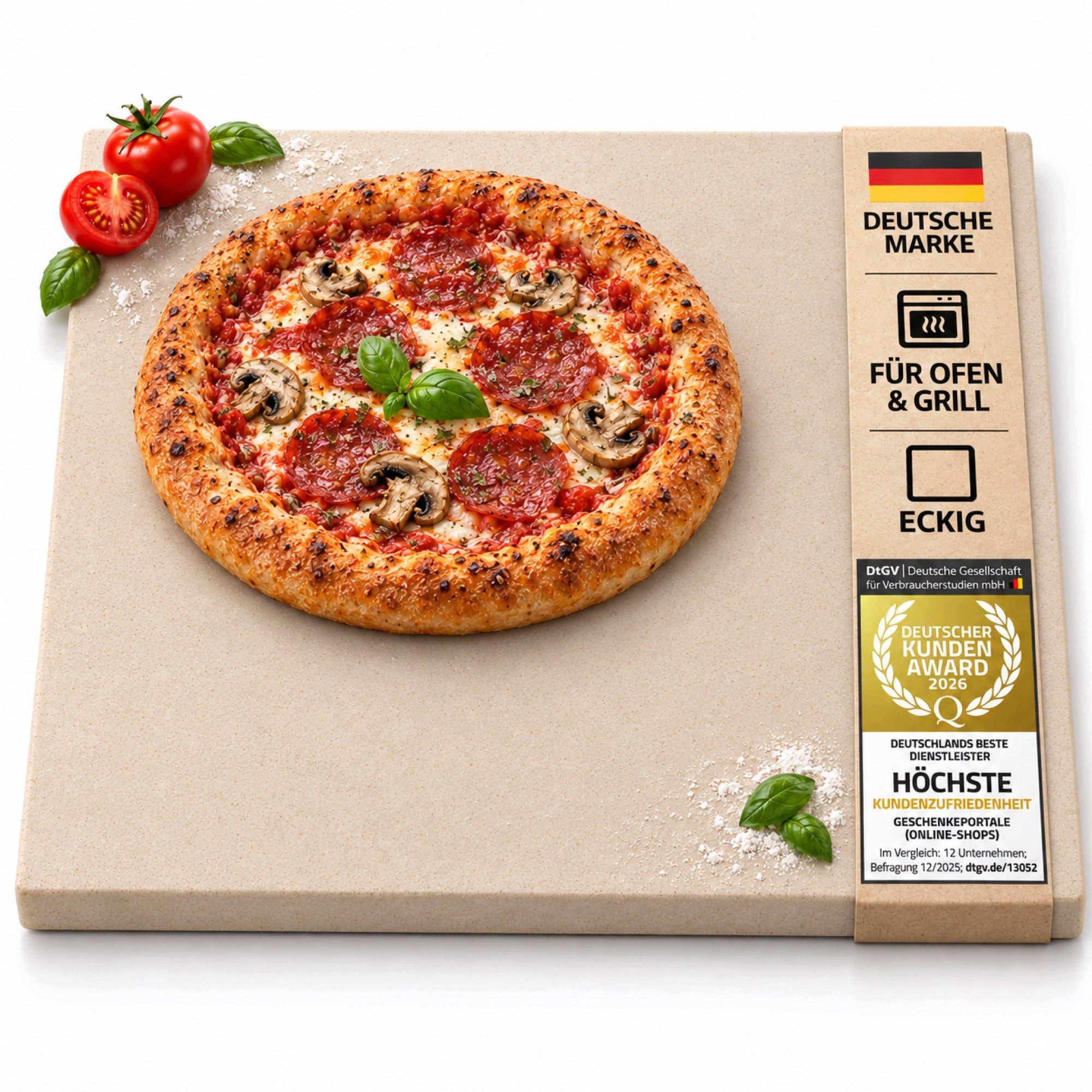 Dimono Pizzastein Backstein, (Premium Set: Pizzastein + Pizzaschieber + Wiegemesser, 1-St), Cordierit Pizzaofen