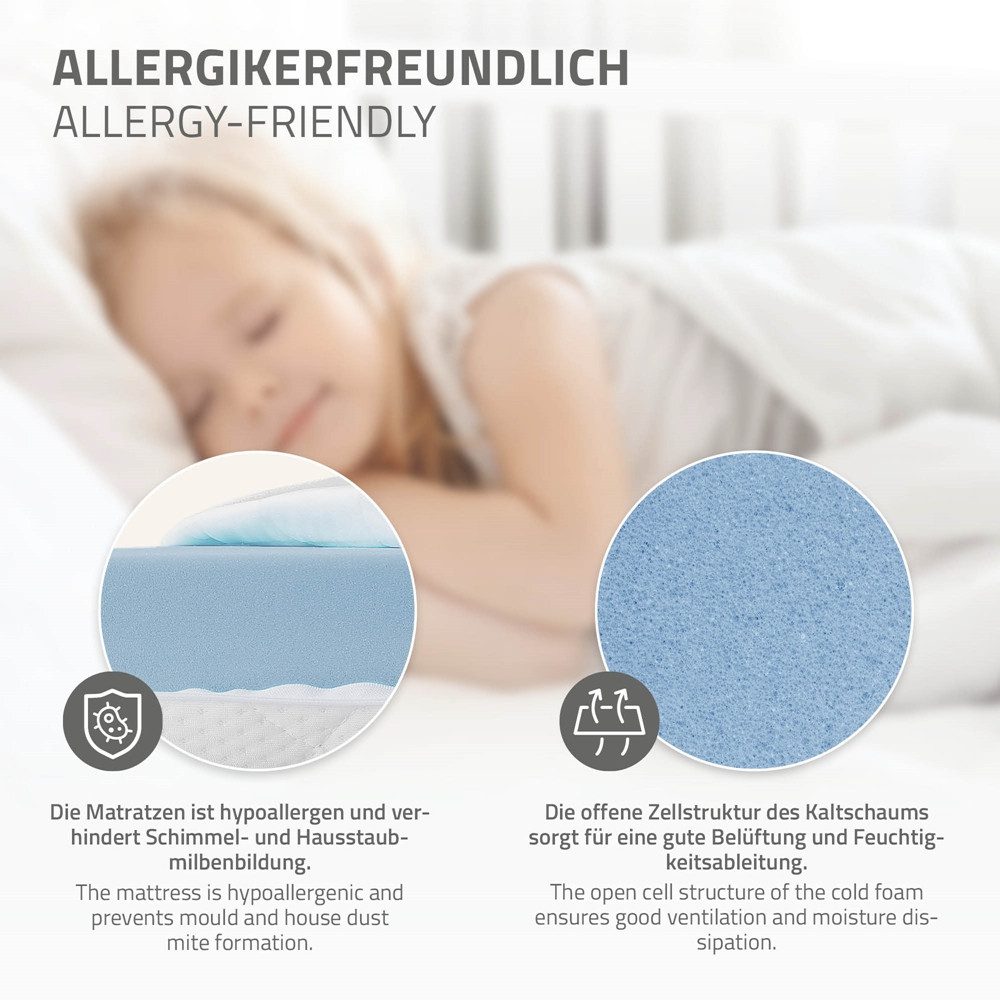 ML-DESIGN Spielbett Hausbett Kinderbett inkl. Lattenrost & Rausfallschutz Kinder Bodenbett, Abenteuerbett 90x200cm mit Matratze Himmelbett Kiefer Jugendbett Wei – Bild 5 von 5
