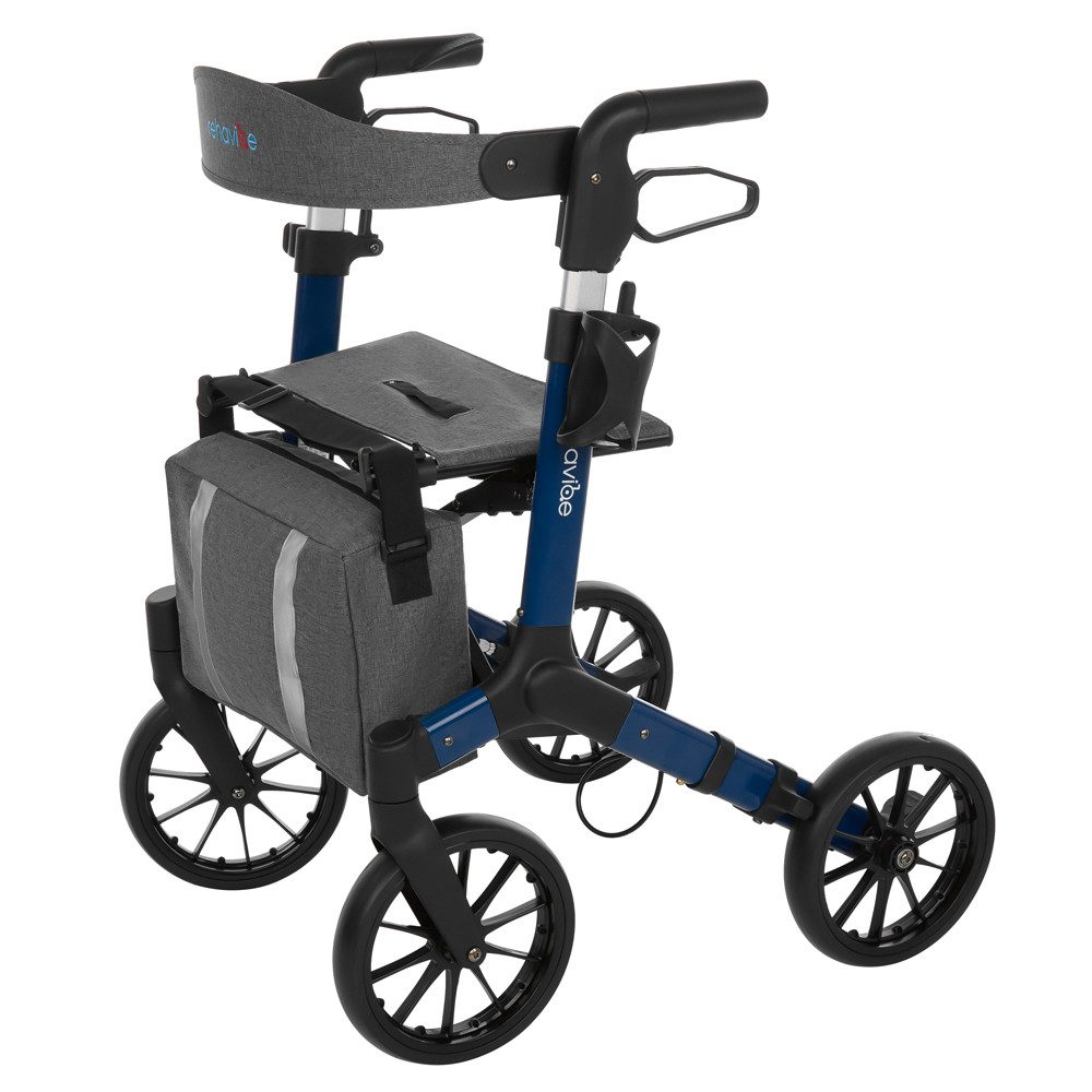 Rehavibe Rollator Leichter Aluminium-Rollator mit Softreifen & abnehmbarer Rückenlehne