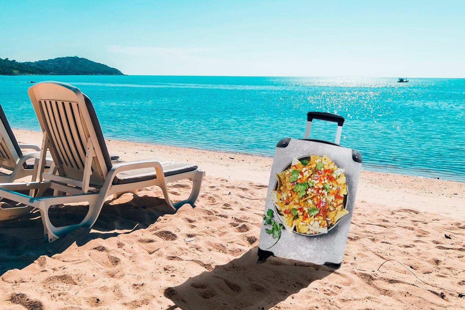 Reisetasche MuchoWow Reisekoffer mit Handgepäckkoffer 4 und Ferien, dicke Nachos Rollen, rollen, Schüssel Handgepäck Chilisauce, für mit Eine Trolley,