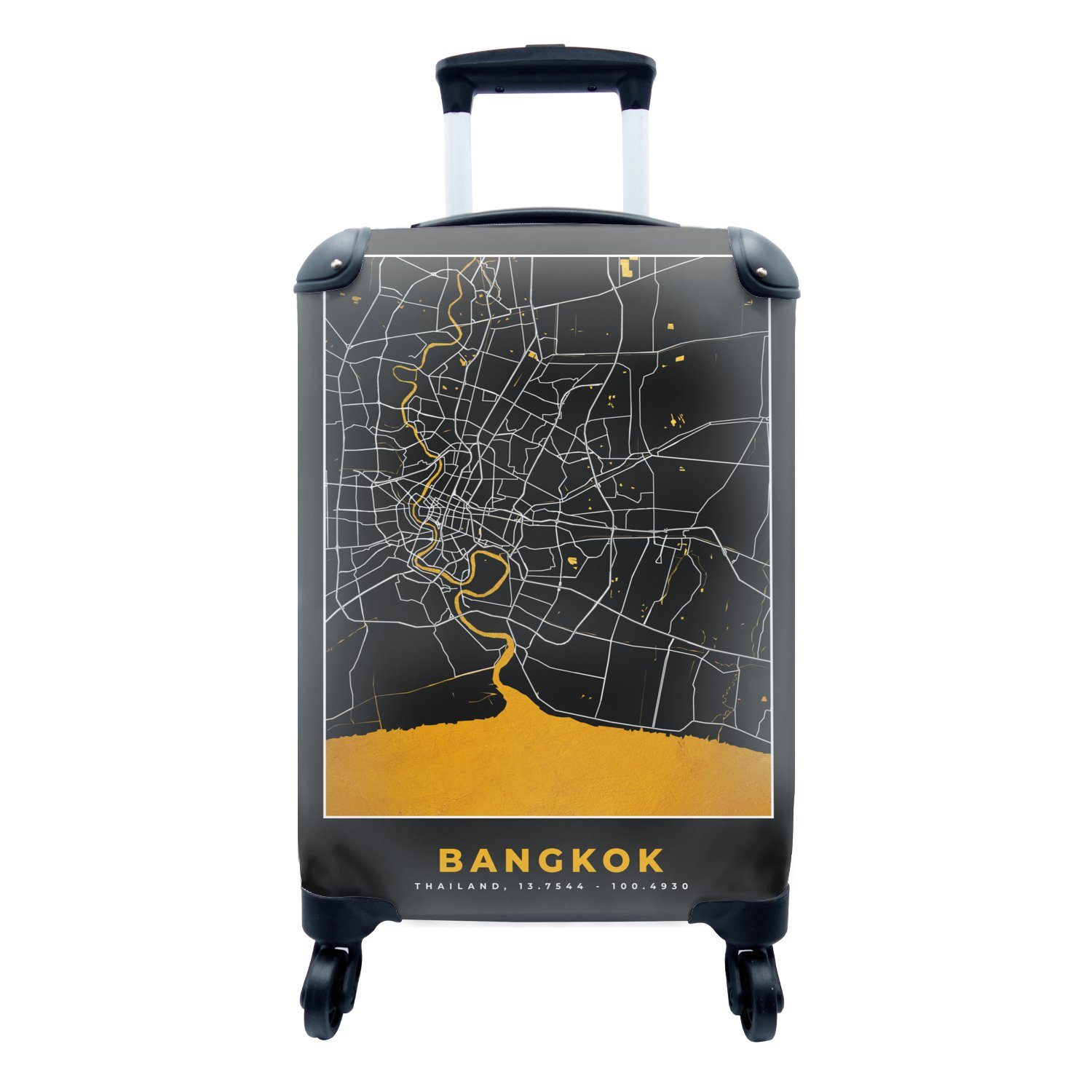 MuchoWow Handgepäckkoffer Bangkok - Gold - Karte - Stadtplan, 4 Rollen, Reisetasche mit rollen, Handgepäck für Ferien, Trolley, Reisekoffer