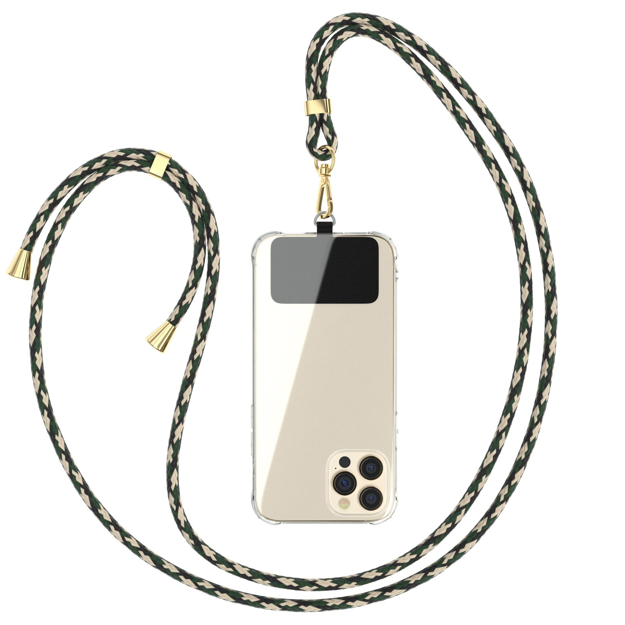 EAZY CASE Handykette Universal für jedes Smartphone zum Umhängen, Handykordel für Handytasche Halsband für Smartphone Etui Grün Beige