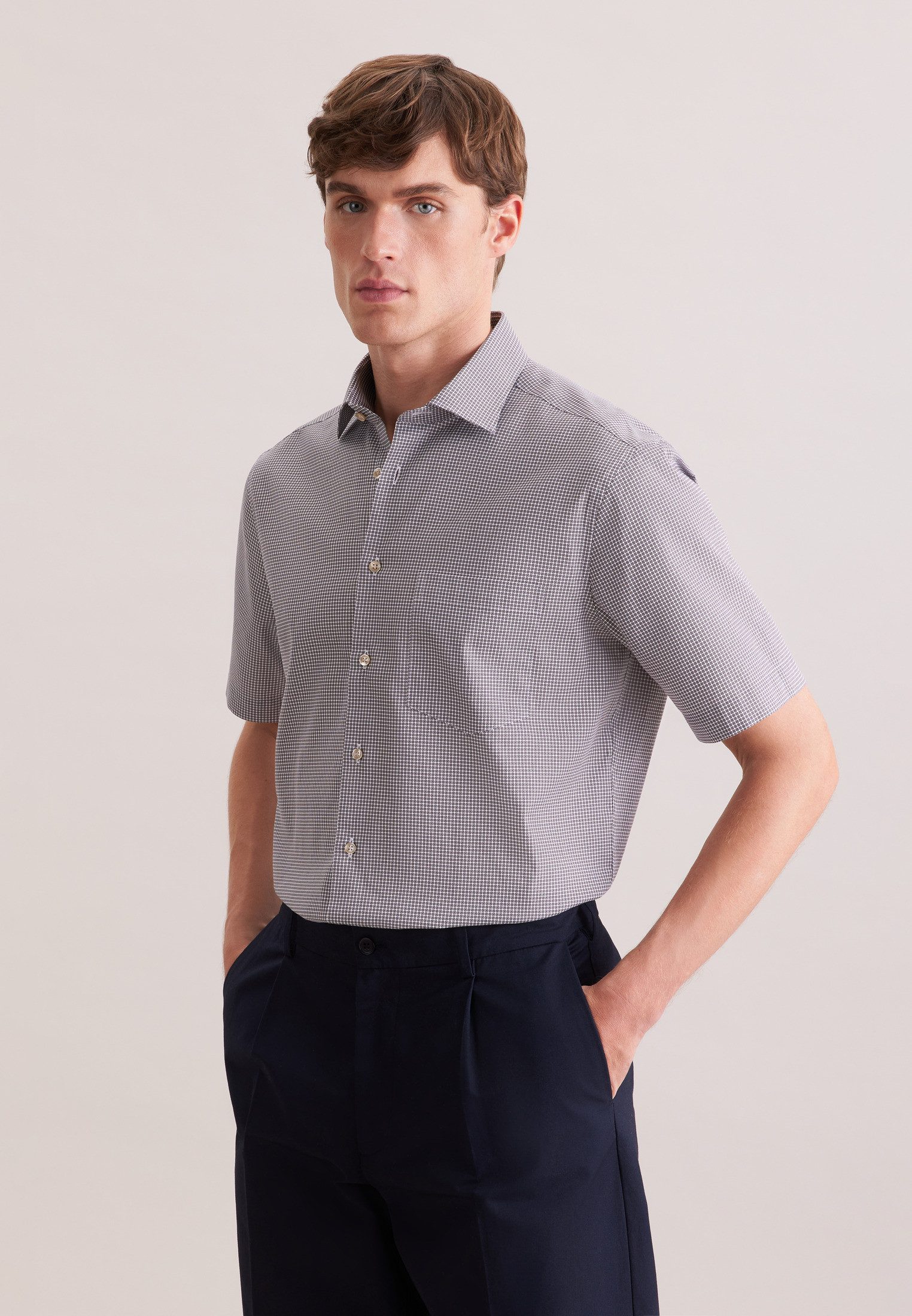 seidensticker Businesshemd Schwarze Rose Regular 1/2 Kentkragen Druck