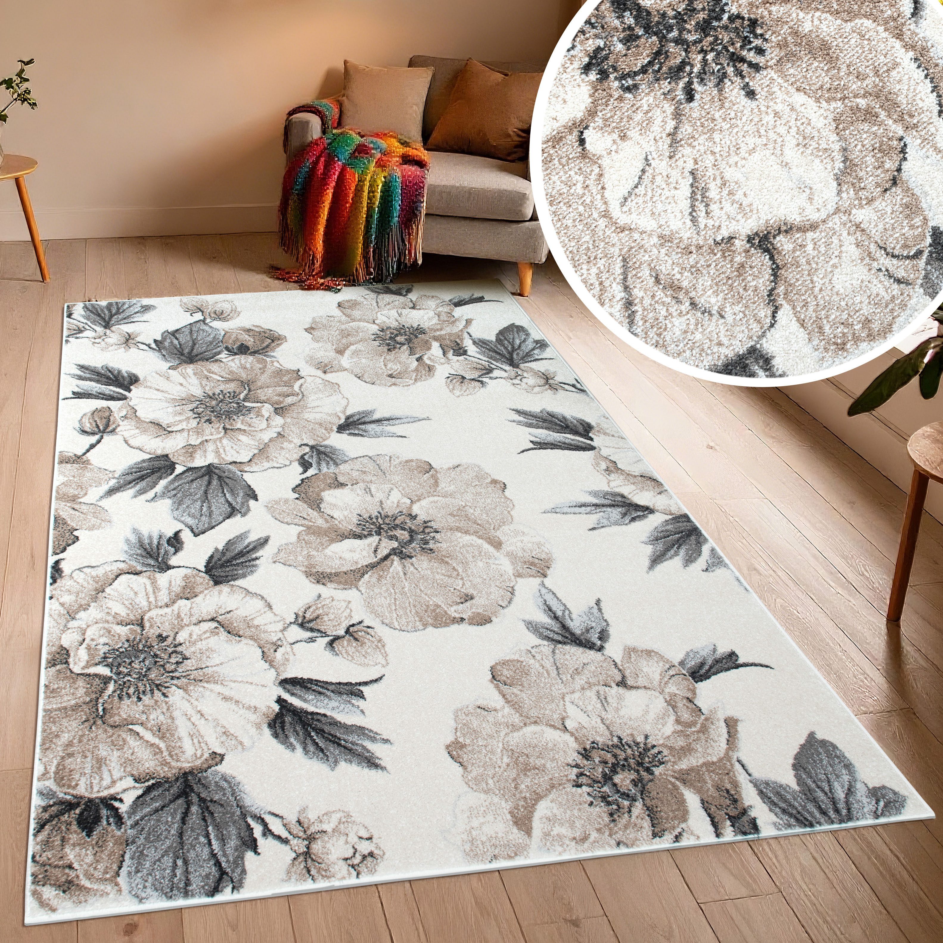 OTTO home Teppich Florent, Blumen Design, Vintage, rechteckig, Höhe: 9 mm, Floral, detailreiche Blüten, Botanical, elegant, Wohnzimmer