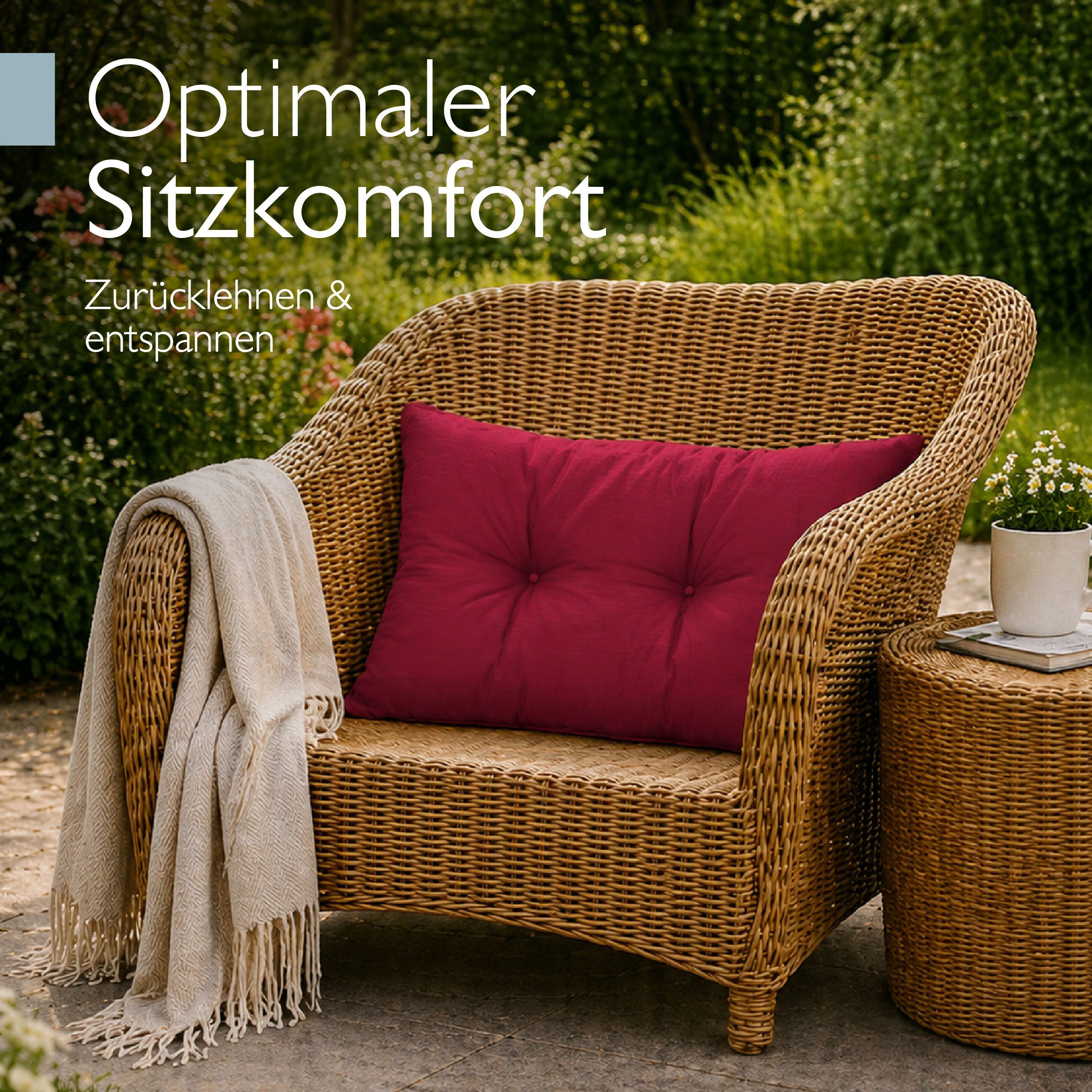 Beautissu Sitzkissen Lounge Kissen Outdoor Rot XLuna, 50x40cm, Sitzkissen Gartenstuhl 10 cm dick Sitzpolster Auflagen für Gartenmöbel
