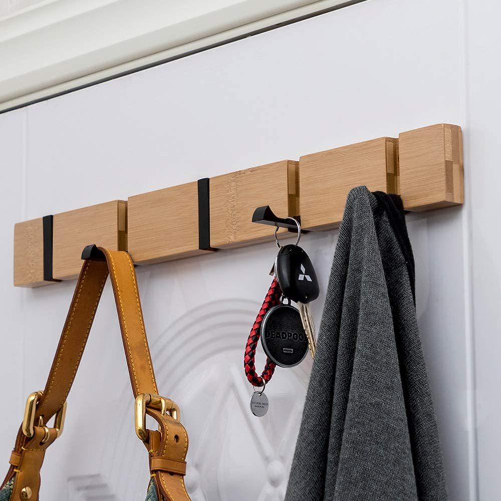Wand leiste Garderobe Hakenleiste Faltbar GelldG mit Kleiderhaken Haken Holz Hakenleiste