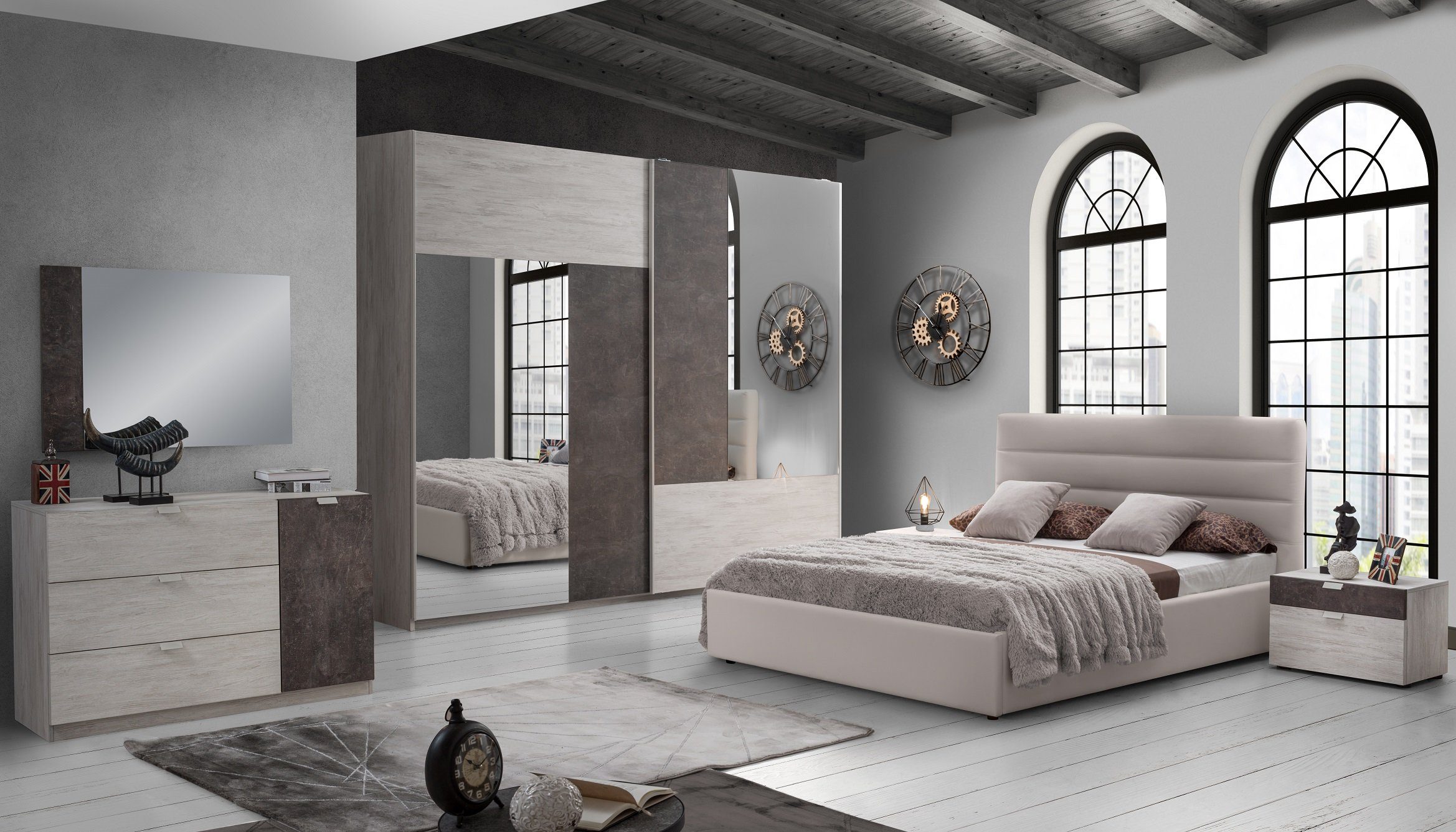 im modernen Schlafzimmer-Set Urbio, Design), Creme/Beige/Braun in (6-teilig, Interdesign24