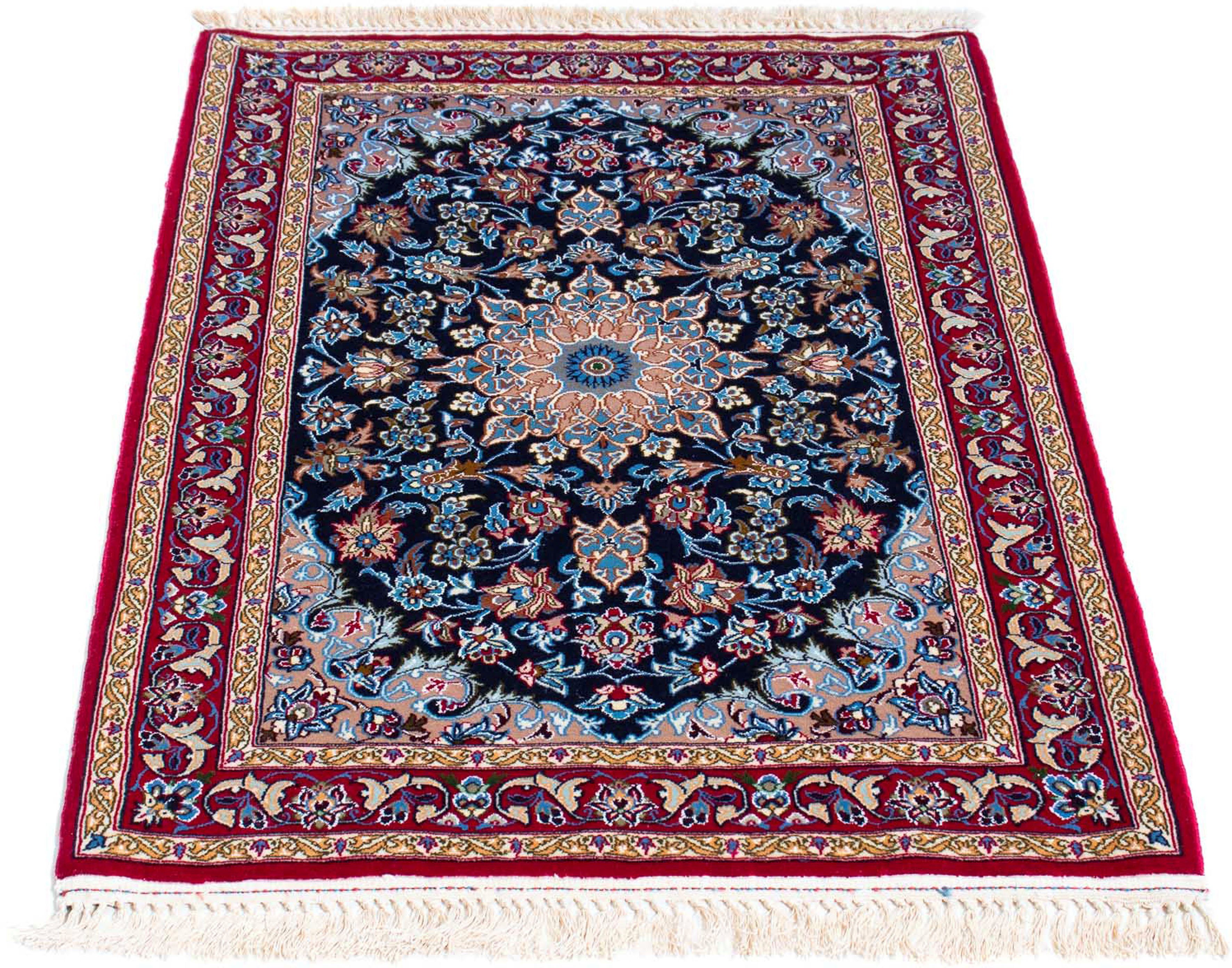 Orientteppich Perser - Isfahan - Premium - 104 x 72 cm - dunkelblau, morgenland, rechteckig, Höhe: 6 mm, Wohnzimmer, Handgeknüpft, Einzelstück mit Zertifikat