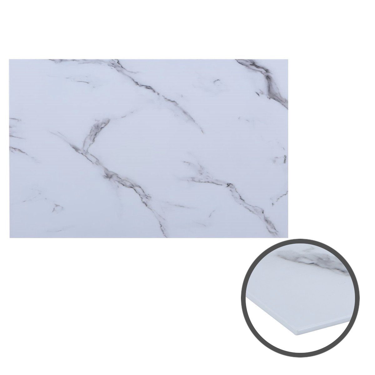 HOOZ Tischplatte aus Glas 100 x 60 x 0,6 cm (Marmorweiß, 1 St., ESG-Sicherheitsglas), mit hochwertigem Facettenschliff