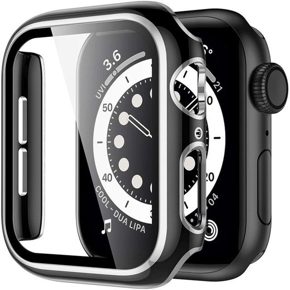 GelldG Uhrenetui Hülle mit Displayschutz kompatibel mit Apple Watch Series 7/6/SE/54321 Schwarz