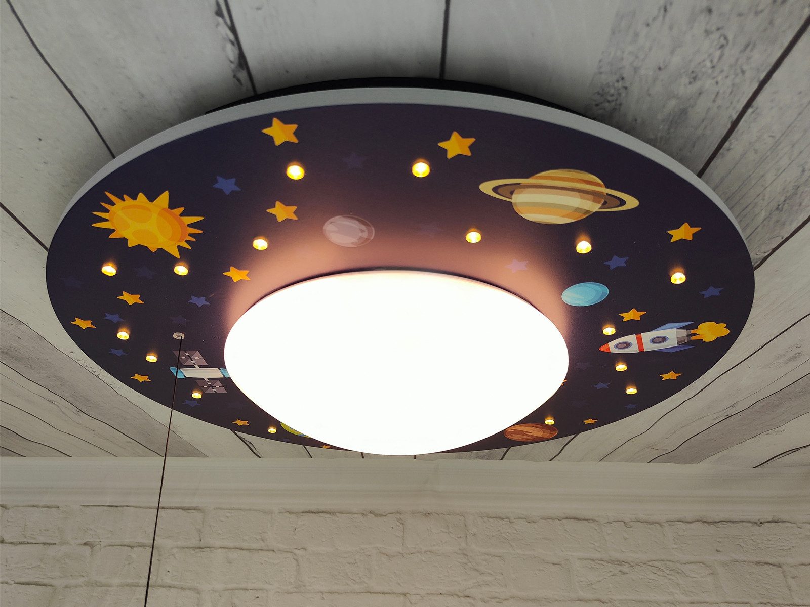niermann LED Deckenleuchte, Dimmfunktion, LED wechselbar, Über Schalter in 3 Stufen dimmbar, Warmweiß, Coole Weltall Kinder-Lampe flach für die Decke im Jugendzimmer Ø 54cm