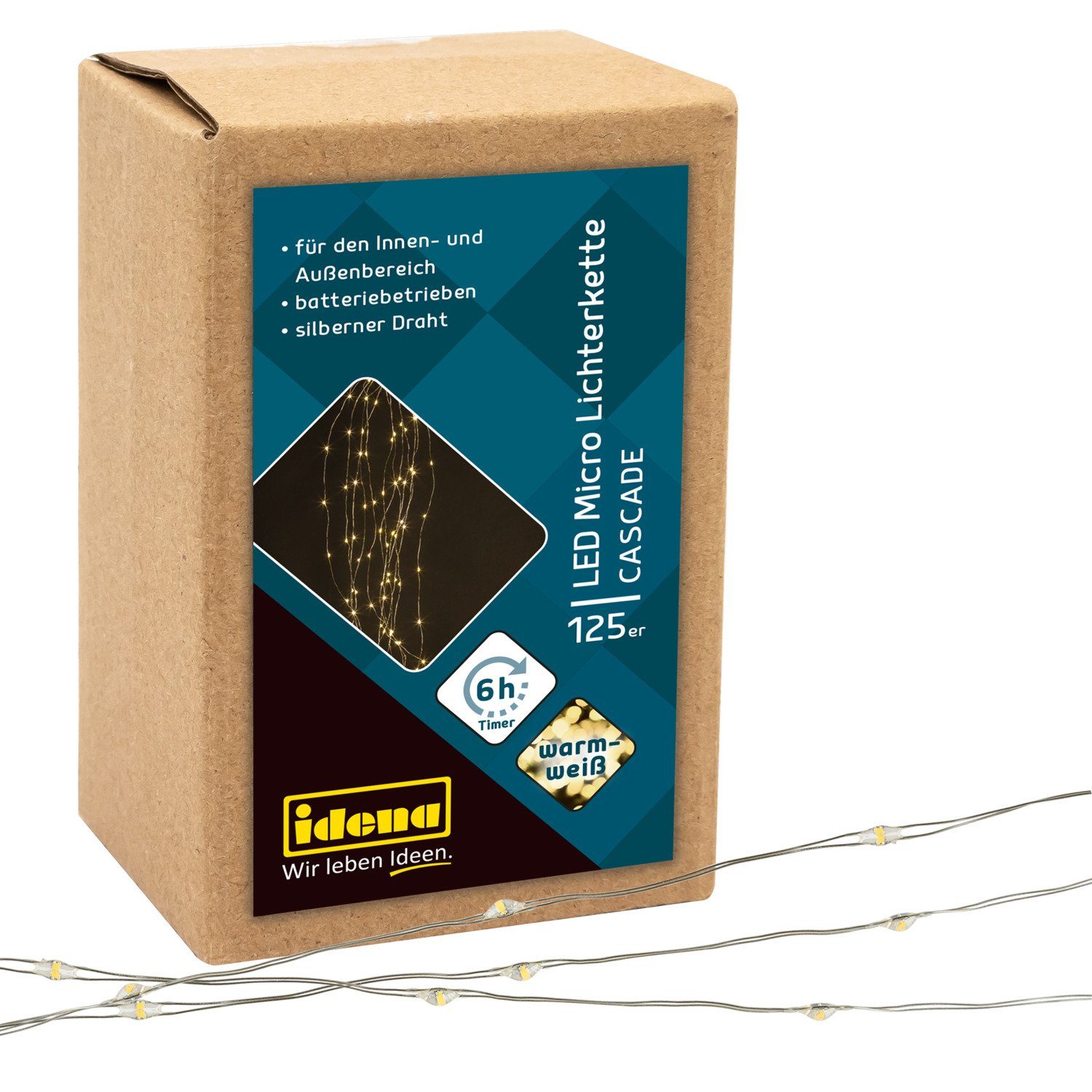 Idena LED-Lichterkette Idena 31352 - LED Lichterkette mit 125 LEDs in Warmweiß, Cascade LED