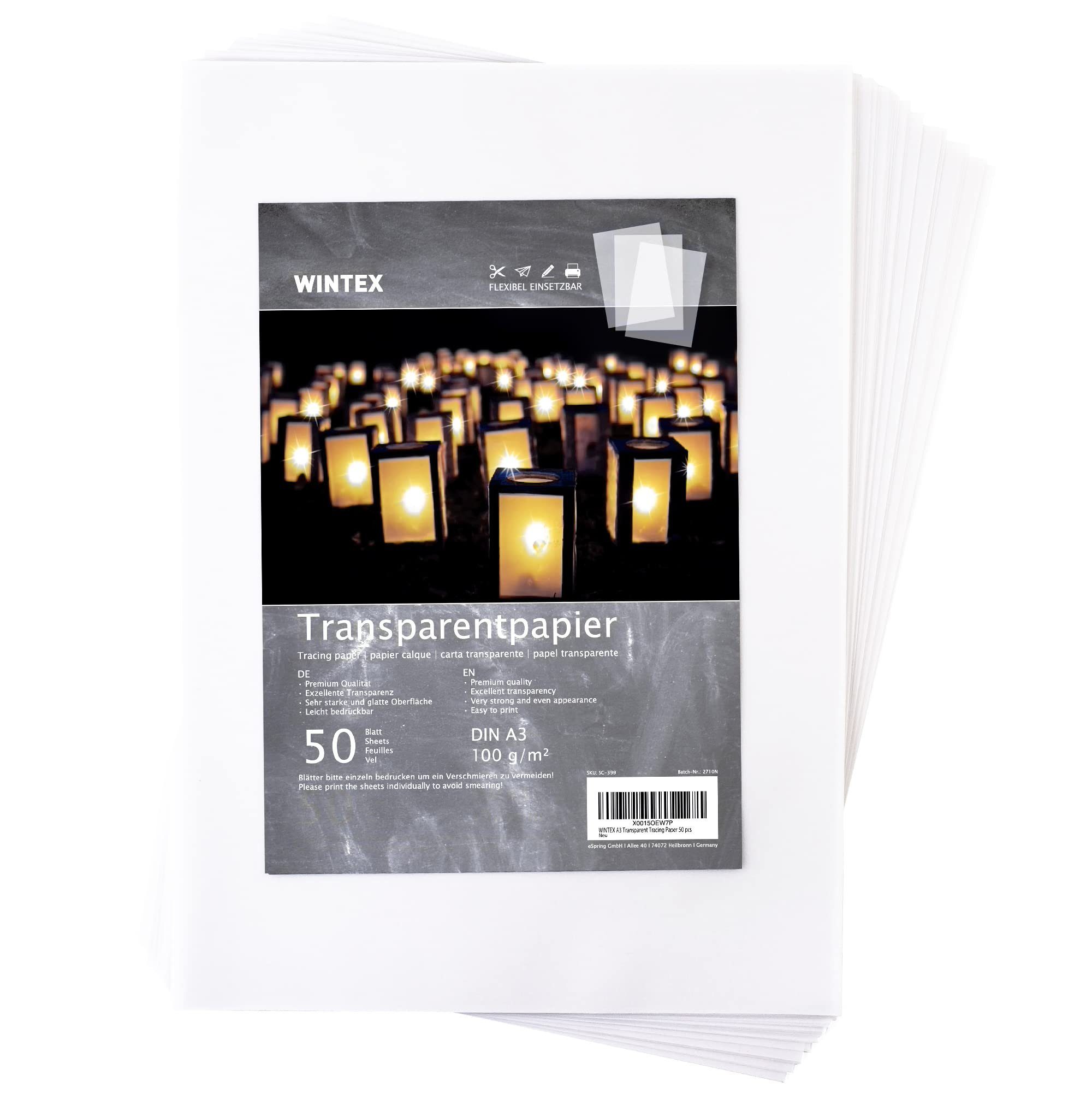 WINTEX Transparentpapier Transparentpapier DIN A3, 100 g/qm, weiß (50 Blatt), Transparentpapier A3, 100g/qm, weiß (50 Blatt)