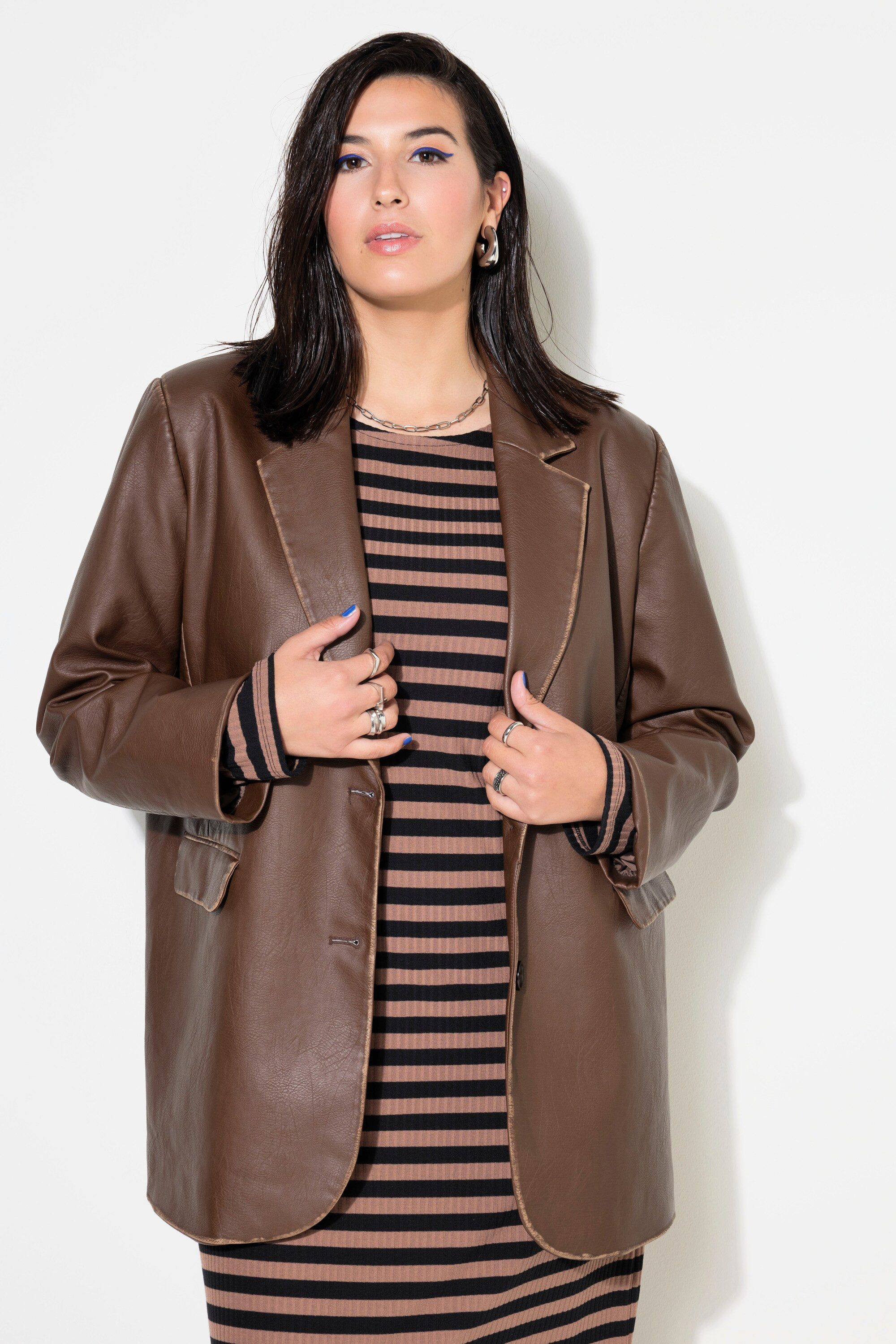 Blusenblazer Blazer Oversize-Shape Lederoptik Used-Look