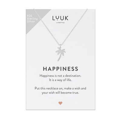 LUUK LIFESTYLE Silberkette Palme, trendiger Schmuck für Frauen und Mädchen, 925er Sterlingsilber mit Palme Anhänger und HAPPINESS Geschenkkarte, persönliches Geschenk, Glücksbringer, Silber