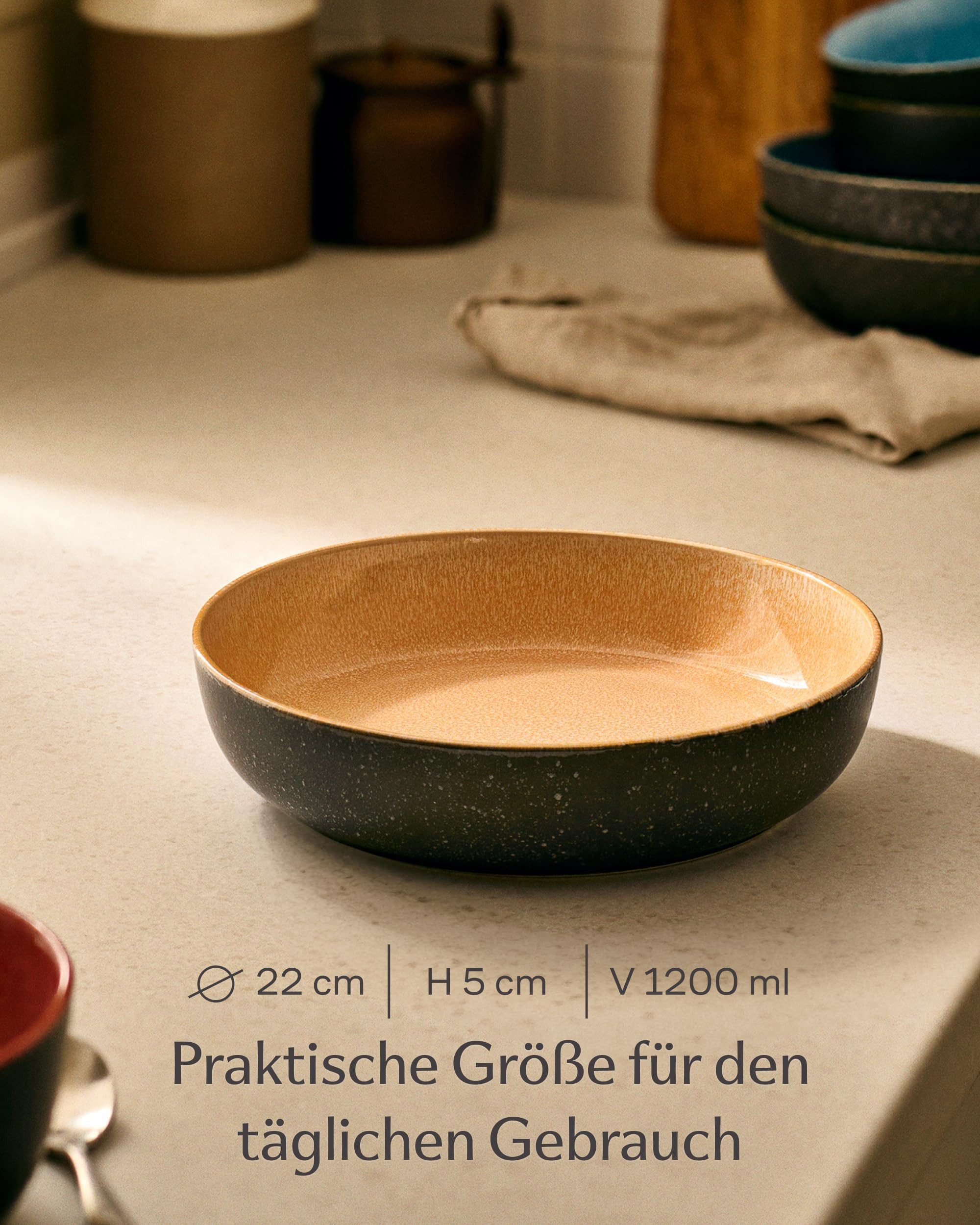 Cosumy Pastateller Steingut Geschirr Set 4 Personen – Handgefertigtes Tafelservice, (4 St), Handglasiert- Mikrowellenfest - Spülmaschinenfest – Design Geschirr – Bild 4 von 5