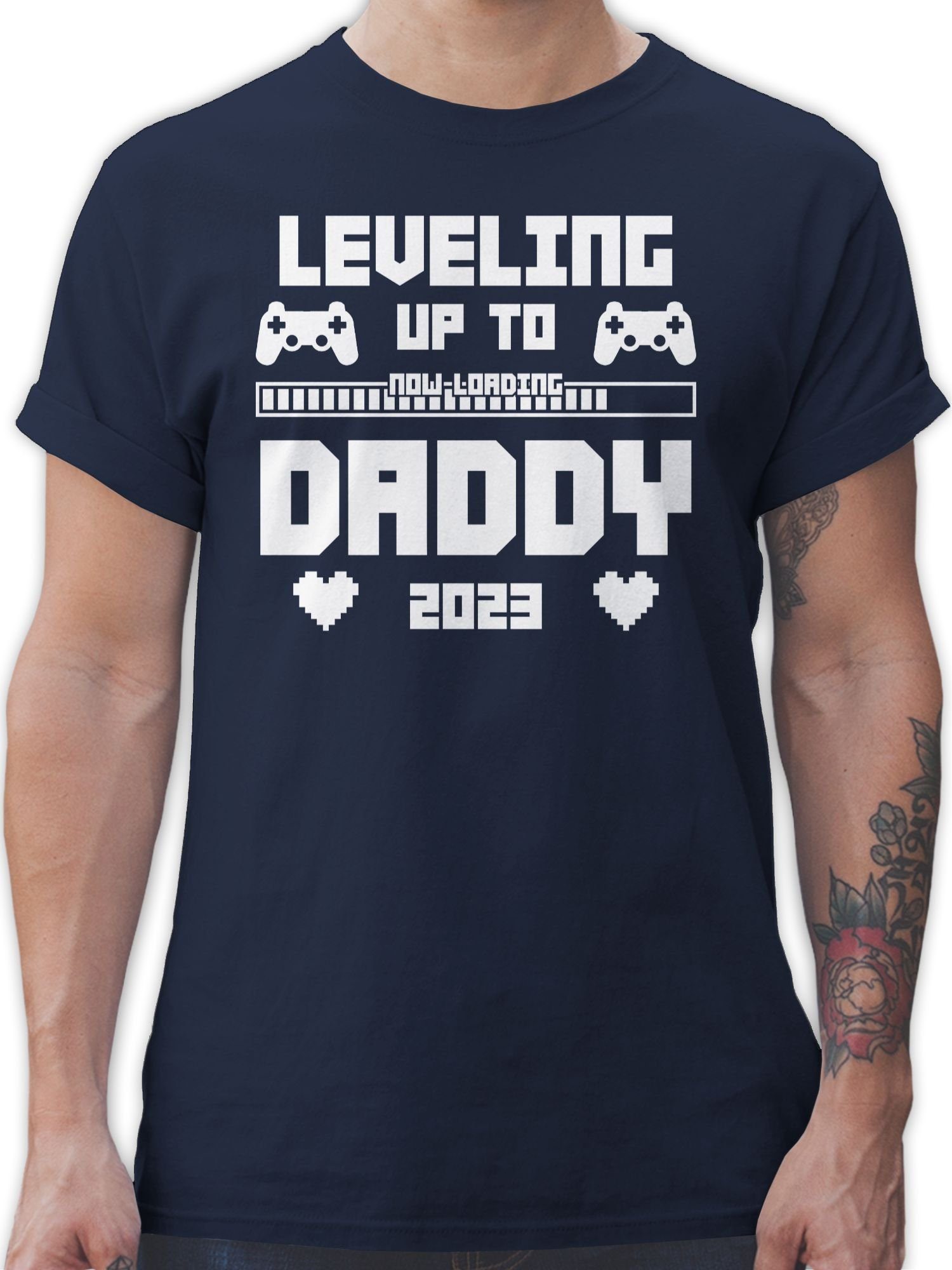 Shirtracer T-Shirt Daddy loading 2023 Level Up Vatertag Geschenk für Papa 02 Navy Blau