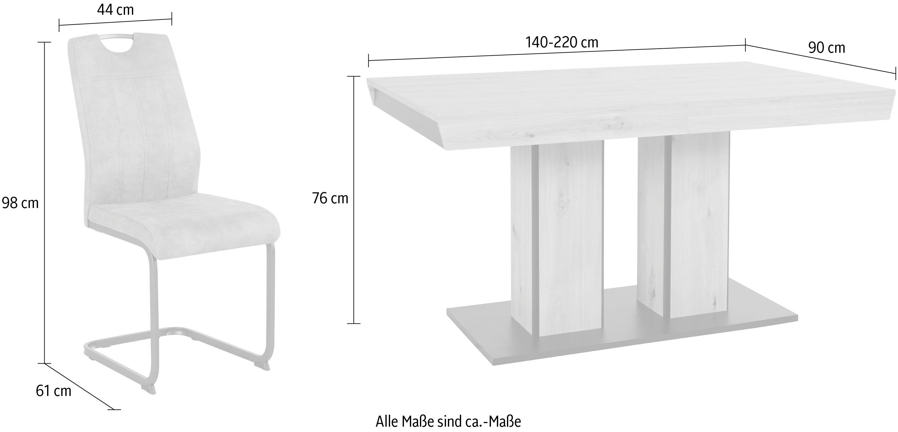 HELA Essgruppe Tisch ausziehbar 140 -220 cm, (Set, 5-tlg), Belastbarkeit 140 KG, bequem gepolstert mit Griff – Bild 5 von 5