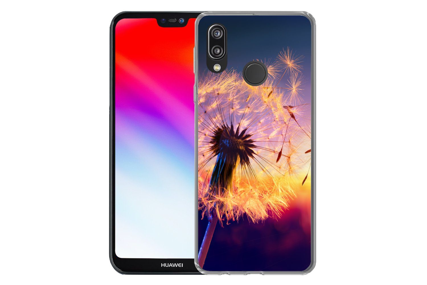 MuchoWow Handyhülle für Huawei P20 Lite (2020) Löwenzahn - Blumen - Sonnenuntergang - Hori, Handy Case, Silikon, Bumper Case Dünn