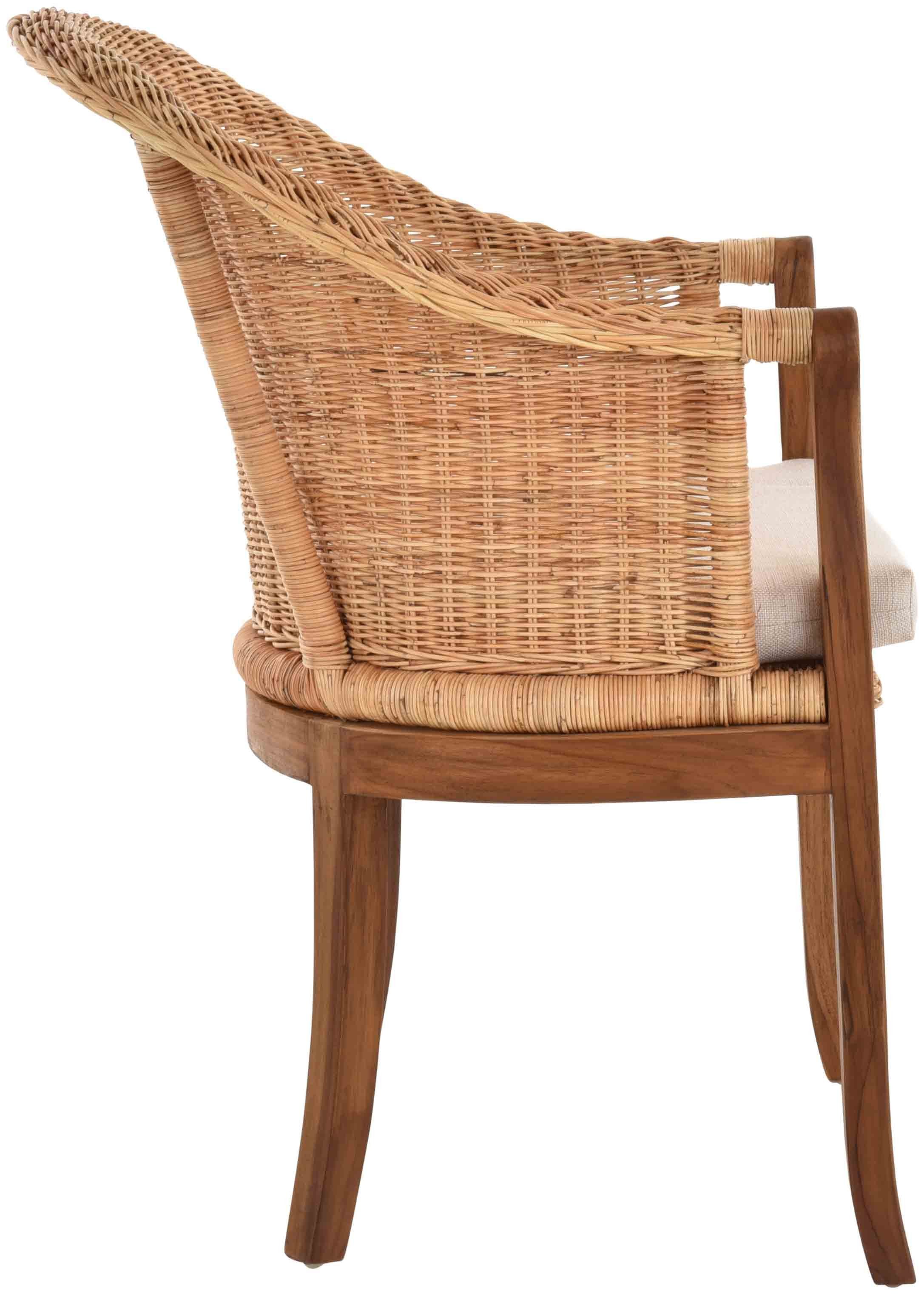 Krines Home Relaxsessel Rattan-Sessel mit Holzbeinen, Sessel aus echtem Rattan- mit Polster, Rattanstuhl