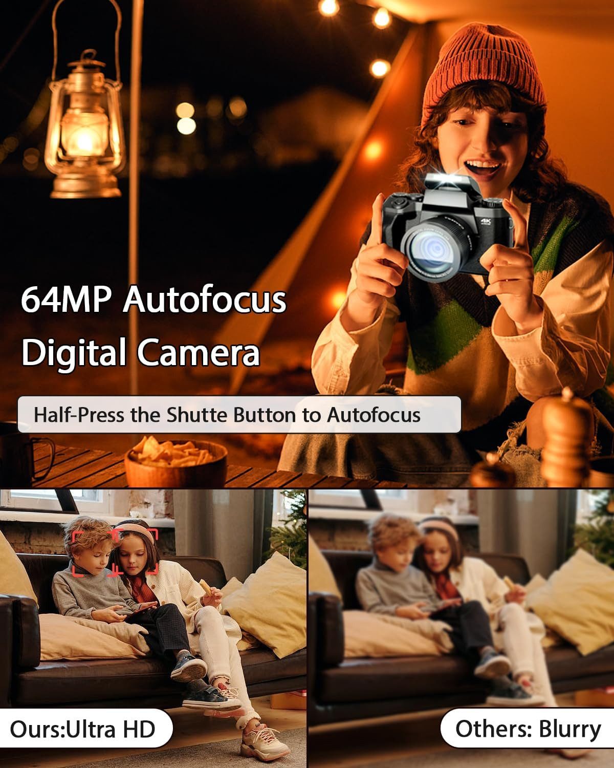 FANNOU Digitalkamera 4K 64MP Fotoapparat Superzoom-Kamera (64 MP, WLAN (Wi-Fi), 16X Digitalzoom, Manuell/Auto Fokus, Videokamera für Anfänger)