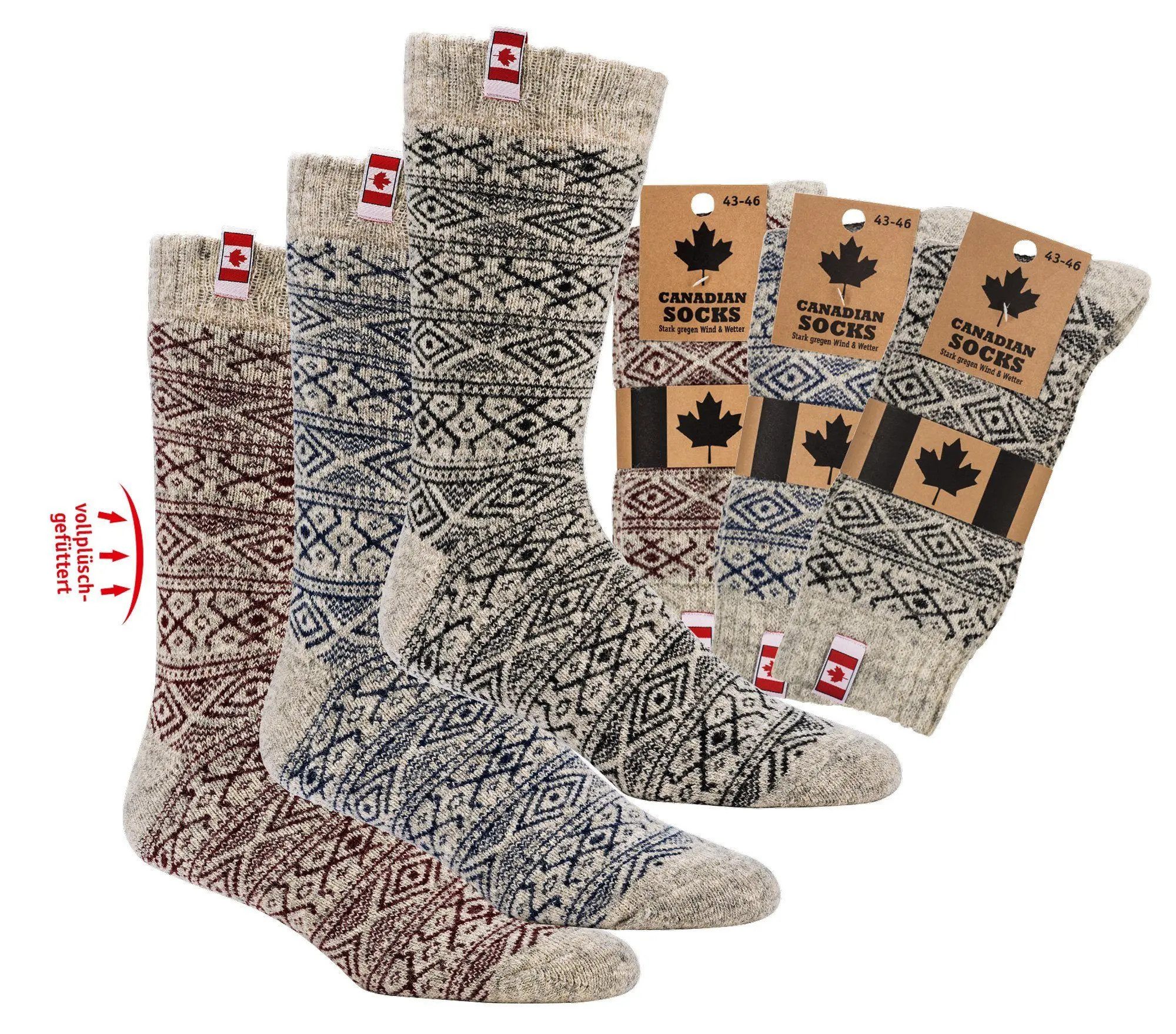 Socks 4 Fun Freizeitsocken Canadian Socks (1 Paar, 1-Paar, 1 Paar) hoher Wollanteil