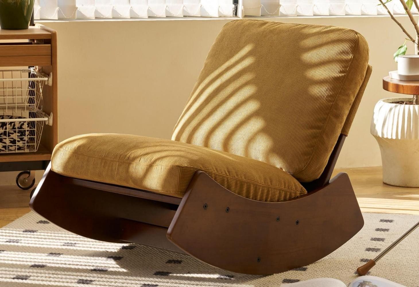 LVHOM Schaukelstuhl Relaxsessel ohne Armlehnen, gepolstertem Kissen, Massivholzrahmen (Chenille/Cord, ergonomische Rückenlehne, robust und langlebig, bis zu 150kg, pflegeleicht, einfach zu montieren), für Wohnzimmer,Arbeitszimmer,Schlafzimmer,Freizeitbereiche und Balkone