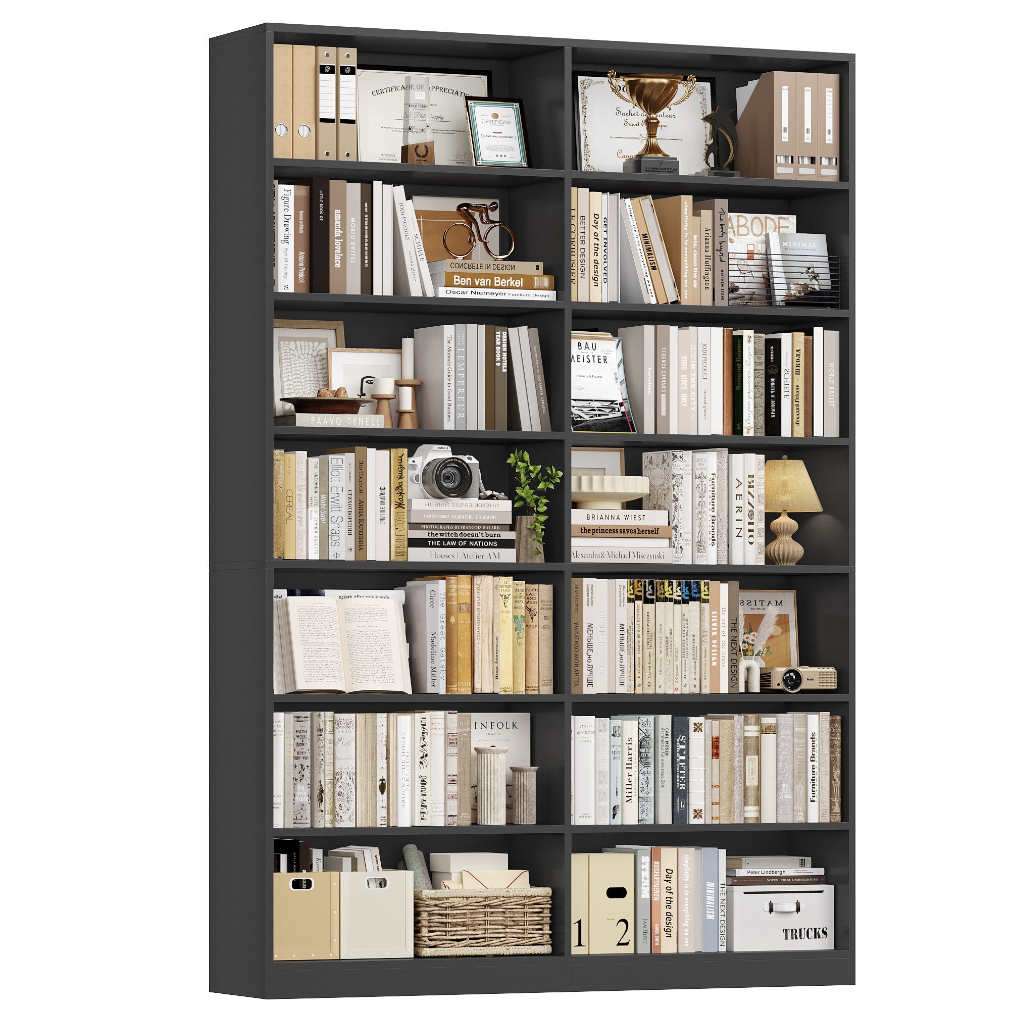 Homfa Bücherregal 212 cm hoch Standregal Bücherschrank Regal, mit 14 Fächern Raumteiler Aufbewahrungsregal 116x28,5x212 cm schwarz