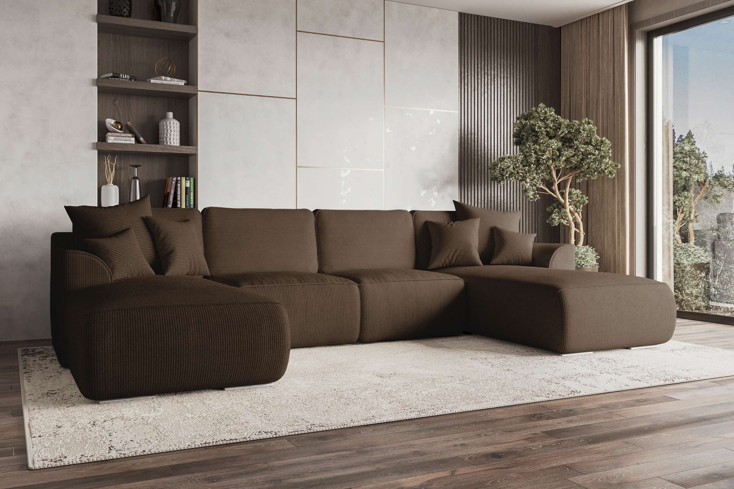 99rooms Wohnlandschaft Gusto, Sofa, U-Form, mit Schlaffunktion, mit abnehmbaren Kissen, Bezug - Cord POSO