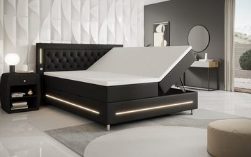 Luxusbetten24 Boxspringbett, mit RGB-Beleuchtung, USB-Anschluss und Stauraum